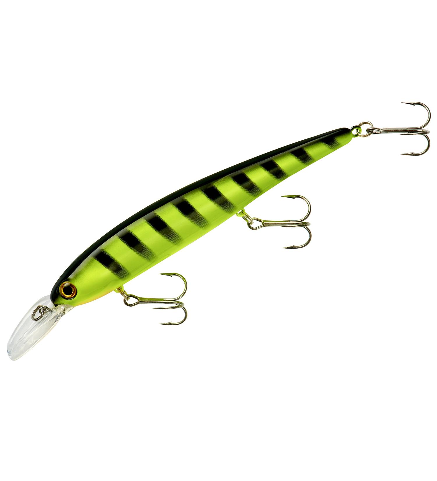 Bandit Walleye Minnow Jerkbait Fishing Lure, Shallow (Trolls to 12') 4.5 Inch, 5/8 Ounce Chartreuse Black Stripes