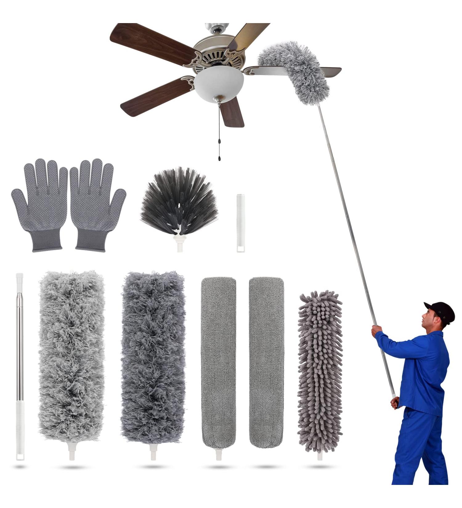 Duster with Extension Pole for Cleaning High Ceilings & Low Places - Ideal for Ceiling Fans, Cabinets, Sofas & Small Spaces - Buy Online on GoSupps.com