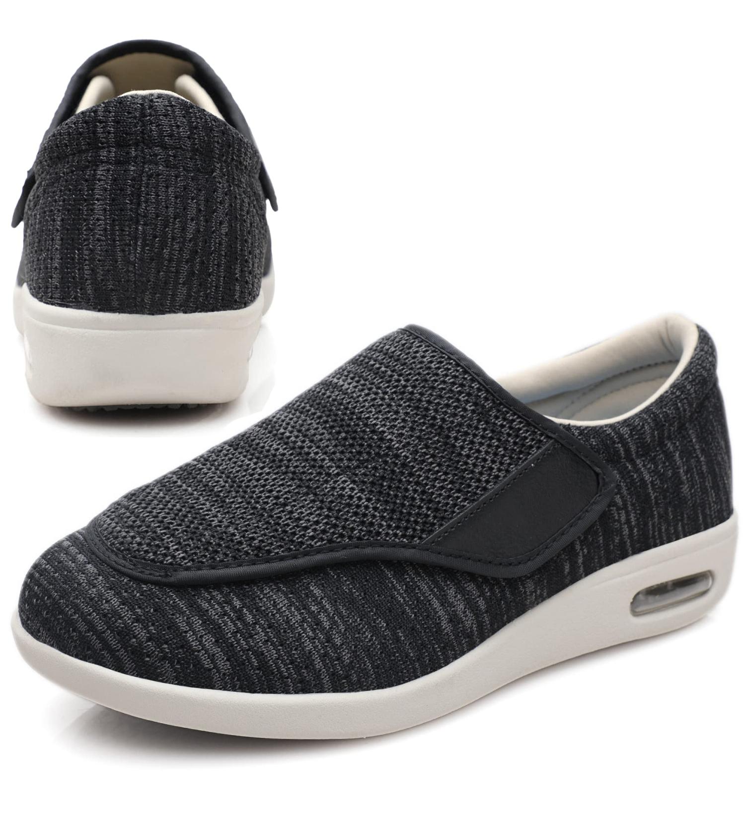 Youyun Diabetic Men's X-Wide Walking Shoes - Adjustable Velcro Closure, Breathable & Lightweight - Non-Slip, Ideal for Edema & Swollen Feet - Size 11 Wide, Black/Grey - Buy Online on GoSupps.com