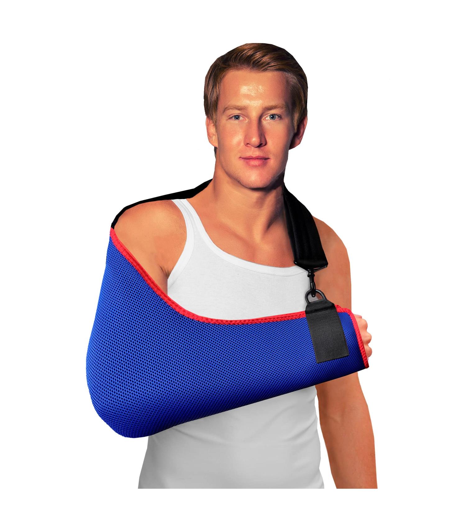 4DflexiSPORT Arm Sling Adult (L blue/red trim) Feel Safe Easy to Fit Cooling Fabric Technology Fits R or L. L Blue/Red