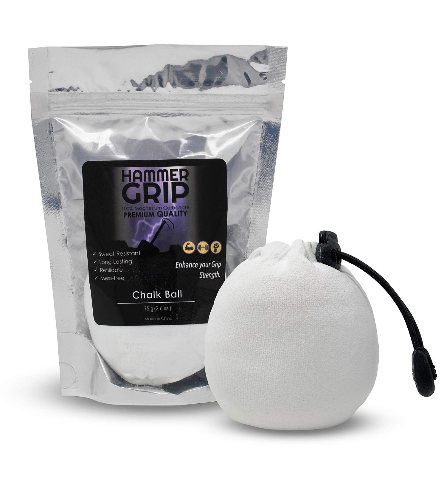 Hammer Grip Chalk Ball 75g (2.6oz) Refillable Chalk Bag for Rock Climbing, Weightlifting, Gymnastics, Bodybuilding, Bowling, and Many More 1-Pack