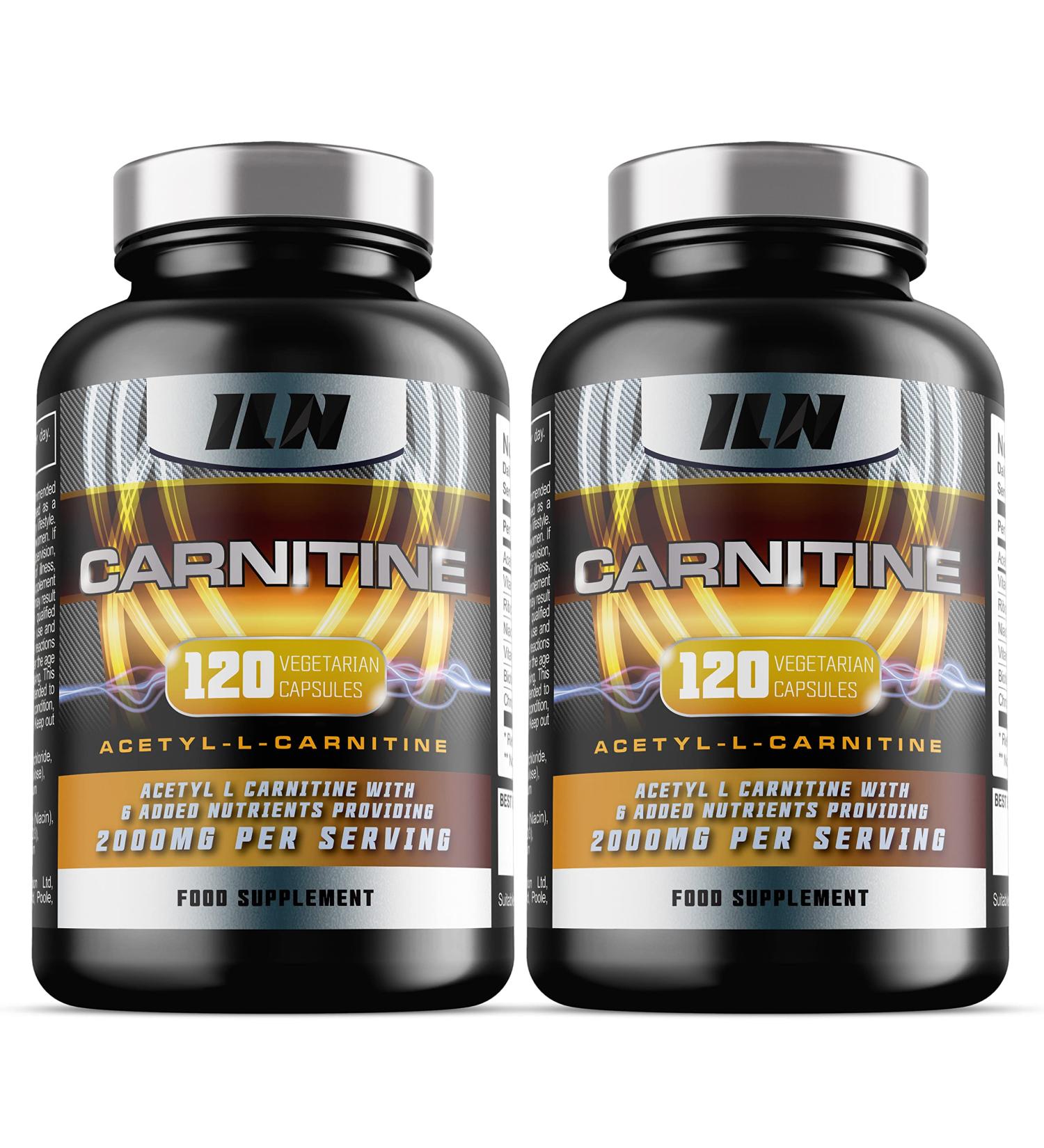Acetyl L Carnitine Capsules - Double Pack - 240 Vegetarian Capsules - 2000mg x 60 Servings - Carnitine Plus 6 Added Nutrients - Buy Online on GoSupps.com