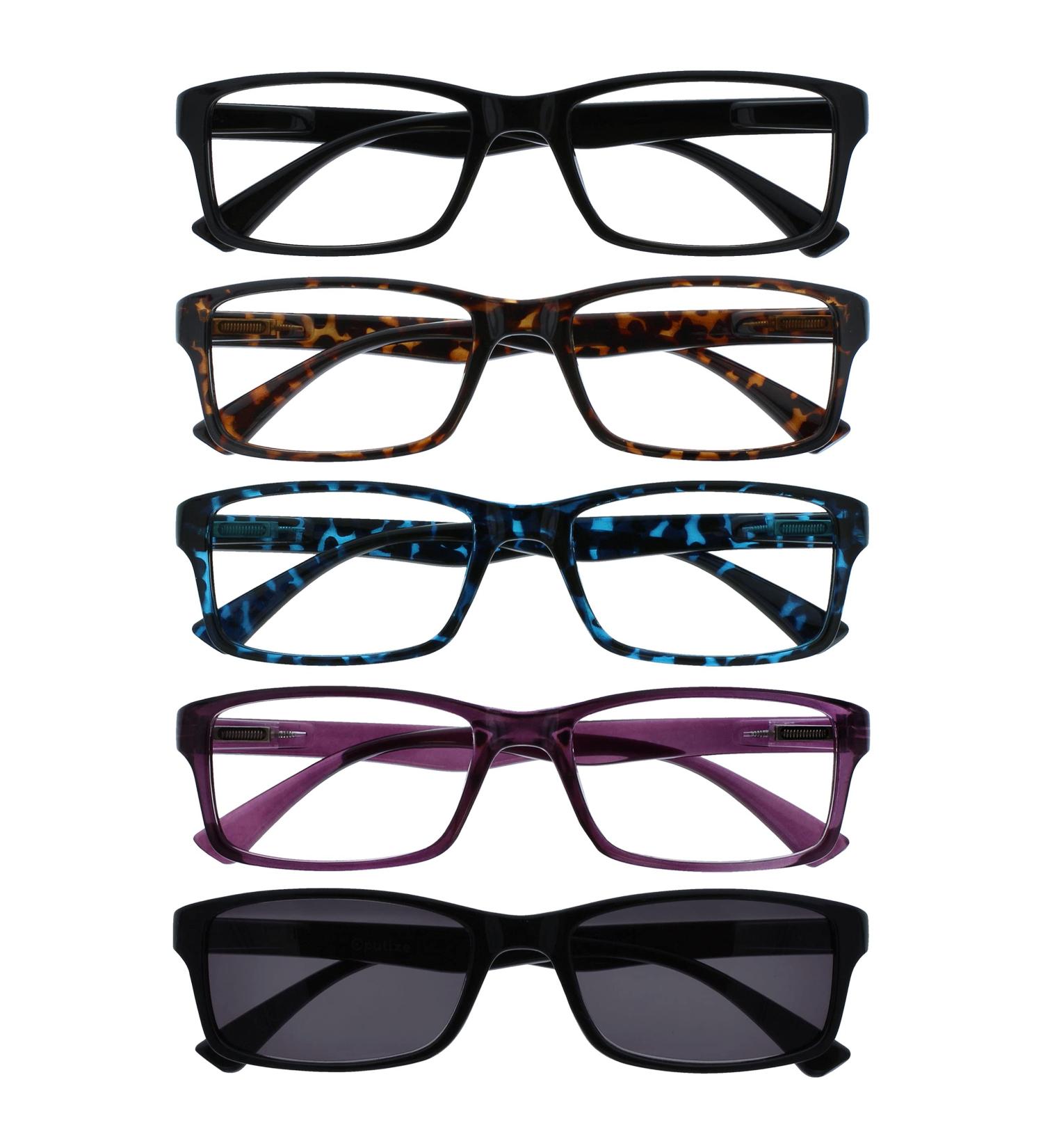 Shop UVSR5092 5-Pack Reading Glasses for Men & Women - Black Brown Blue Purple - +2.50 Diopter UV Protection - Buy Online on GoSupps.com