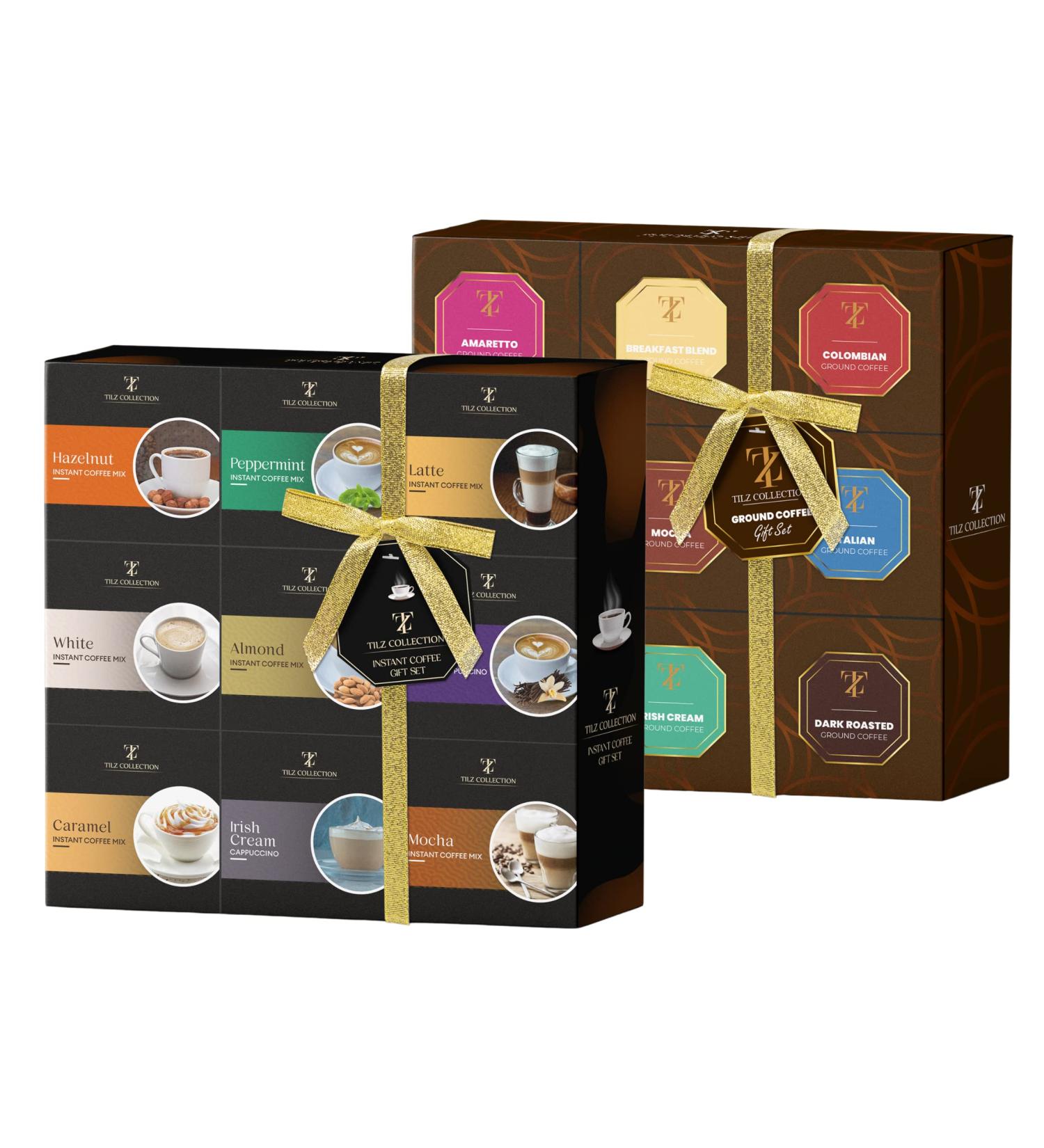 Coffee Gifts - Ground Coffee & Instant Coffee Bundle Gift Sets Coffee Gifts For Men Women Flavours Includes Hazelnut French Vanilla Irish Italian Peppermint White Mocha Cinnamon Almonds Ground & Instant - Buy Online on GoSupps.com
