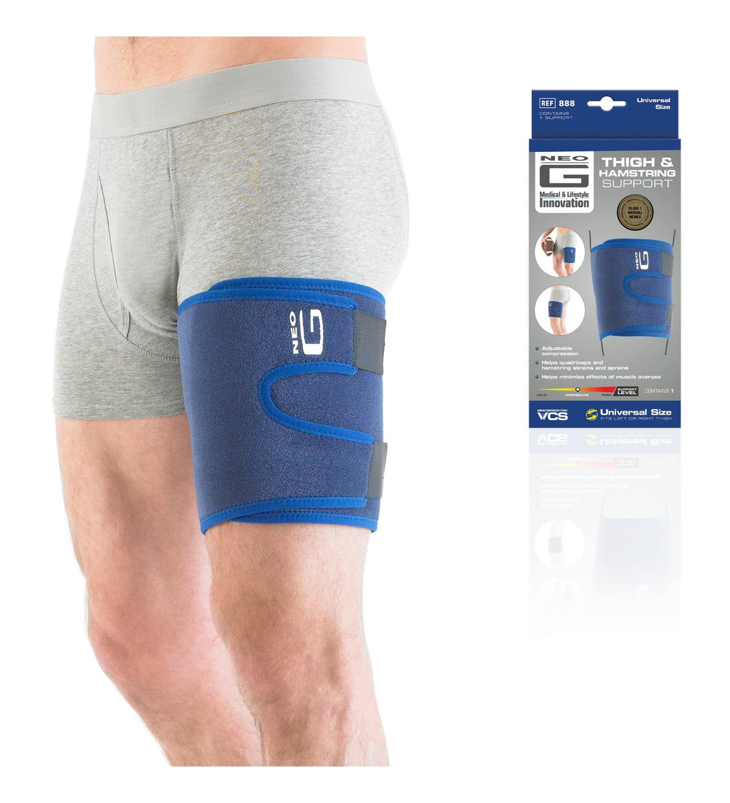 Neo-G Thigh Support: Compression Sleeve for Hamstring and Quadriceps Muscles - Sprains, Strains, and Sports Injuries - Adjustable Medical Device - Buy Online on GoSupps.com