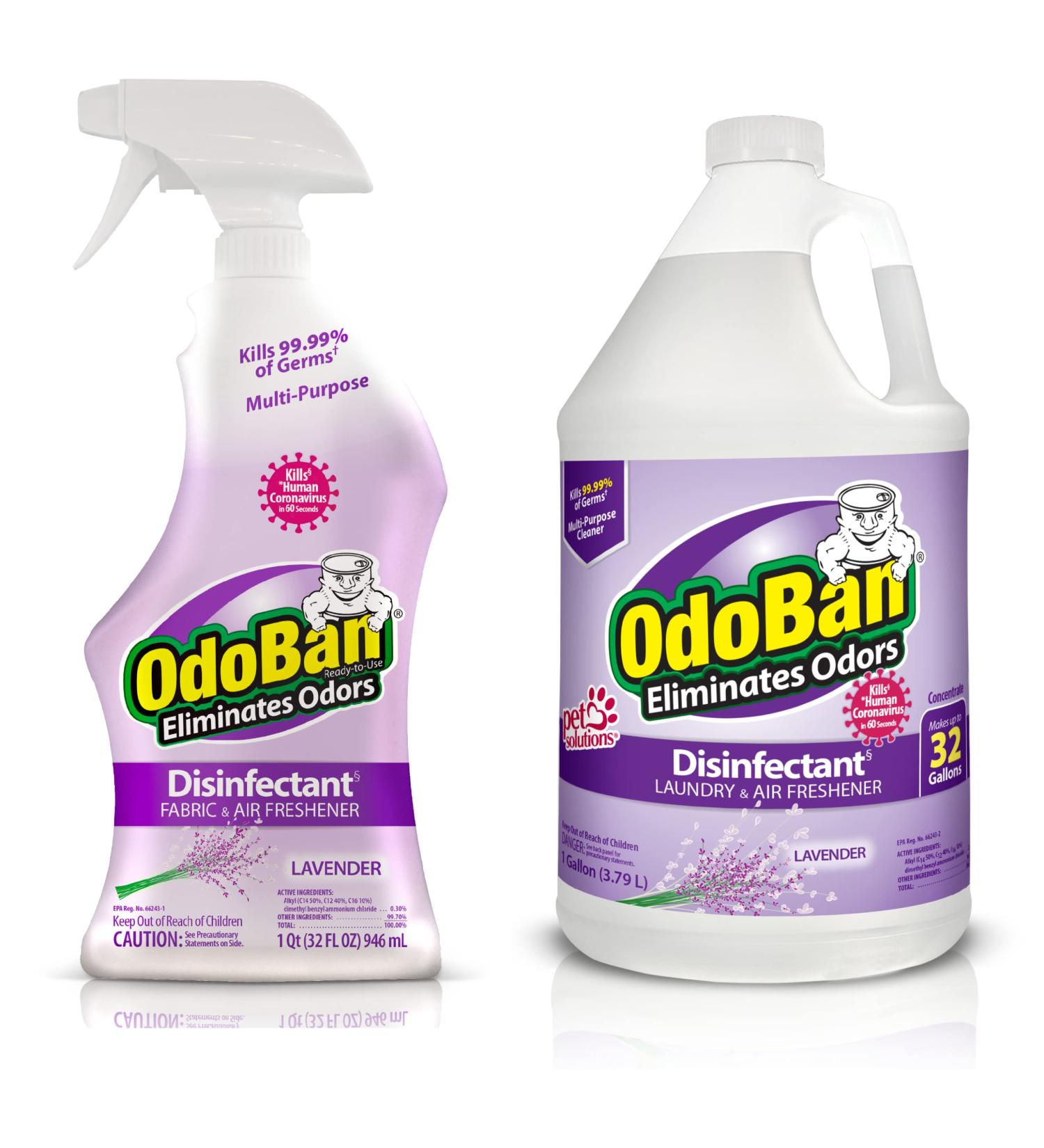 OdoBan Disinfectant & Odor Eliminator Set - 2x32oz Spray & 1 Gallon Concentrate Lavender Scent - International Shipping Available - Buy Online on GoSupps.com