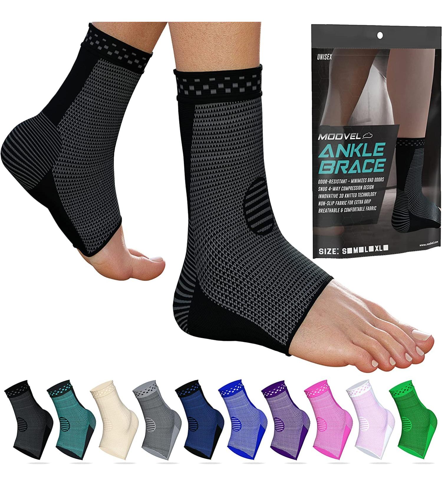 Modvel 2 Pack Ankle Brace Compression Sleeves - Joint Pain Relief & Recovery | FSA/HSA Eligible | Achilles Tendon & Plantar Fasciitis Support - Medium, Black - Buy Online on GoSupps.com