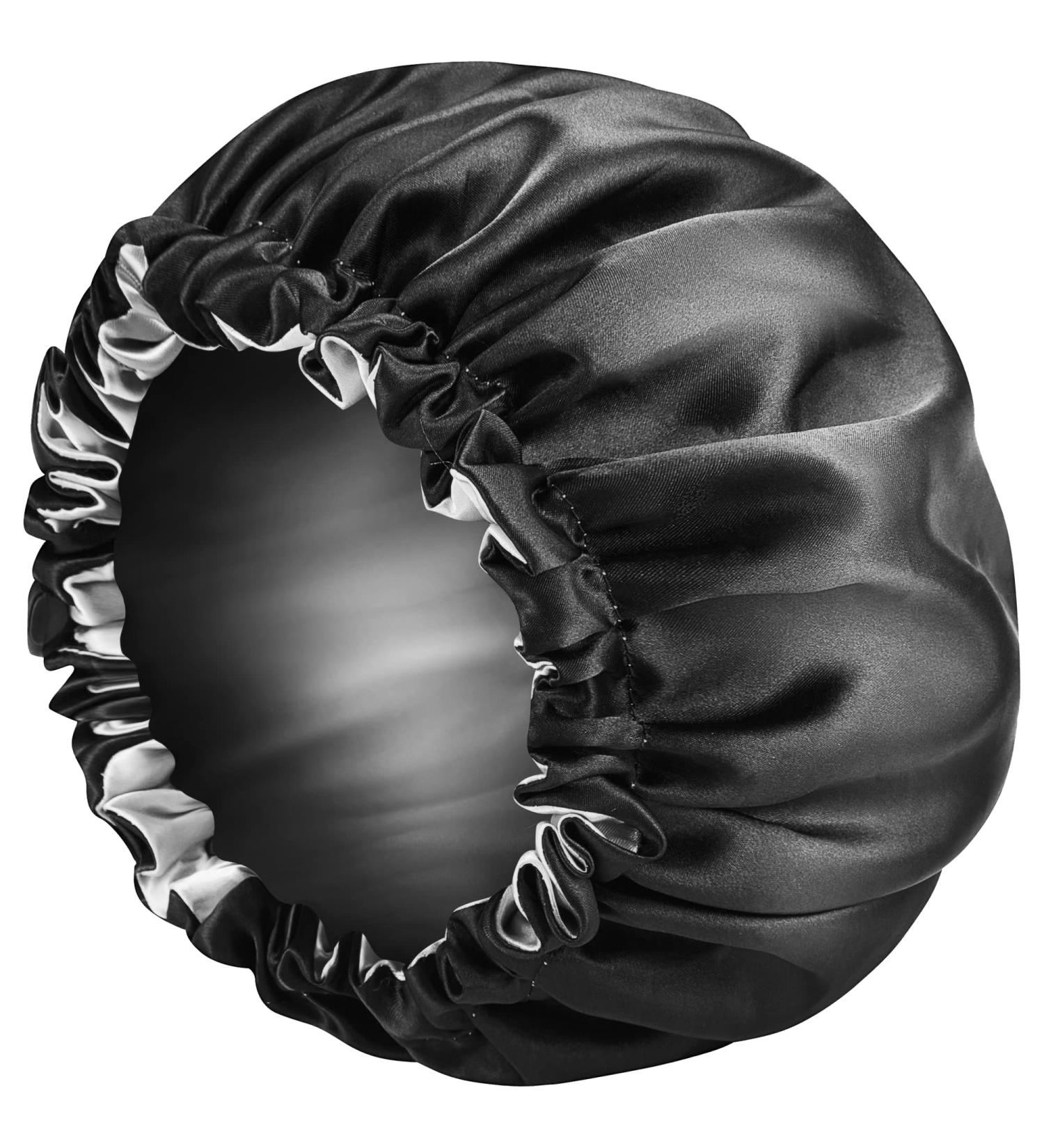 Large Black Satin Silk Bonnet for Curly Hair - Adjustable Double-Layer Braid Bonnet for Women - Buy Online on GoSupps.com