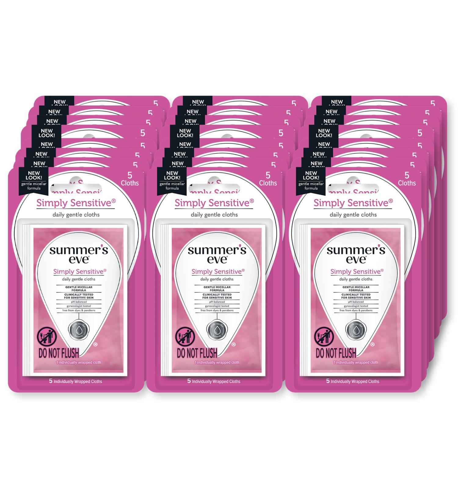 Summer's Eve Feminine Wipes Simply Sensitive 120 Count Trial & Travel Size Pack - pH Balanced, Removes Odor - 5 Count x 24 Pack - Best for Women's Hygiene - Buy Online on GoSupps.com