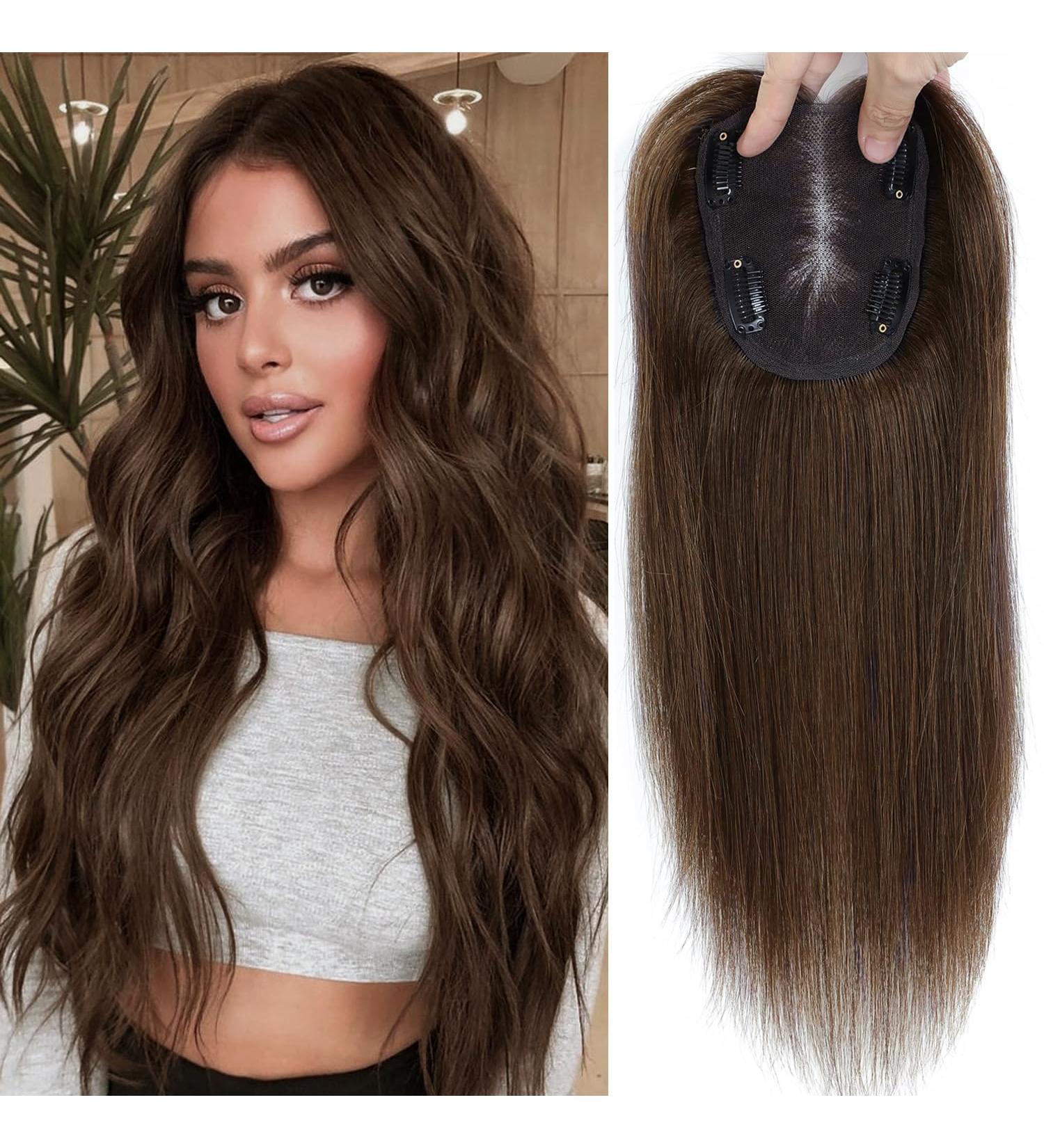 Real Human Hair Topper for Thinning Hair Women - 12 Inch Medium Brown Swiss Base Hair Piece (40g) - Buy Online on GoSupps.com