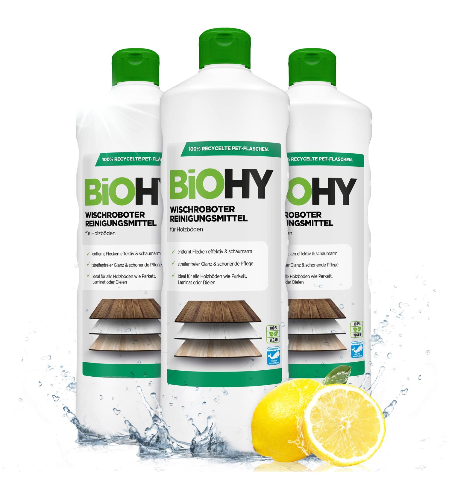 Biohy Wischroboter Cleaning Agent | 3 x 1L Soil Cleaner for Wooden Floors Laminate & Parquet Care | Low-Foam Strip-Free Shine | International Shipping Available - Buy Online on GoSupps.com