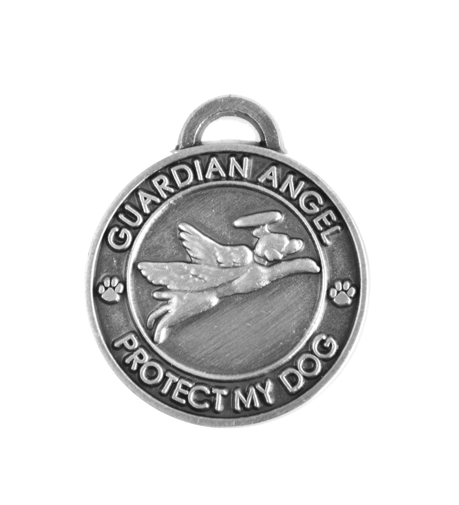 Luxepets Dog Collar Pendant Guardian Angel Dog Antique Silver