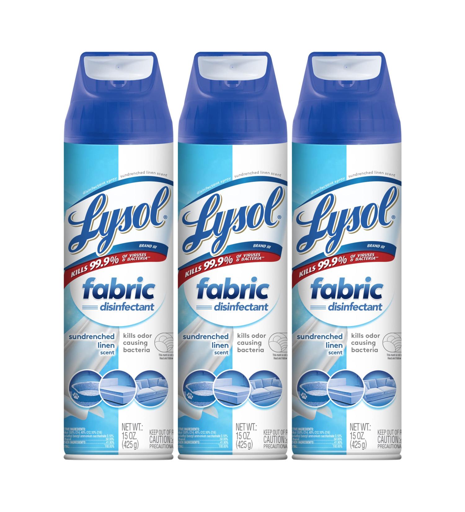 Lysol Fabric Disinfectant Spray - Sundrenched Linen 15 FL. Oz (Pack of 3) | Sanitizing & Antibacterial Soft Furnishings Deodorizer - Buy Online on GoSupps.com