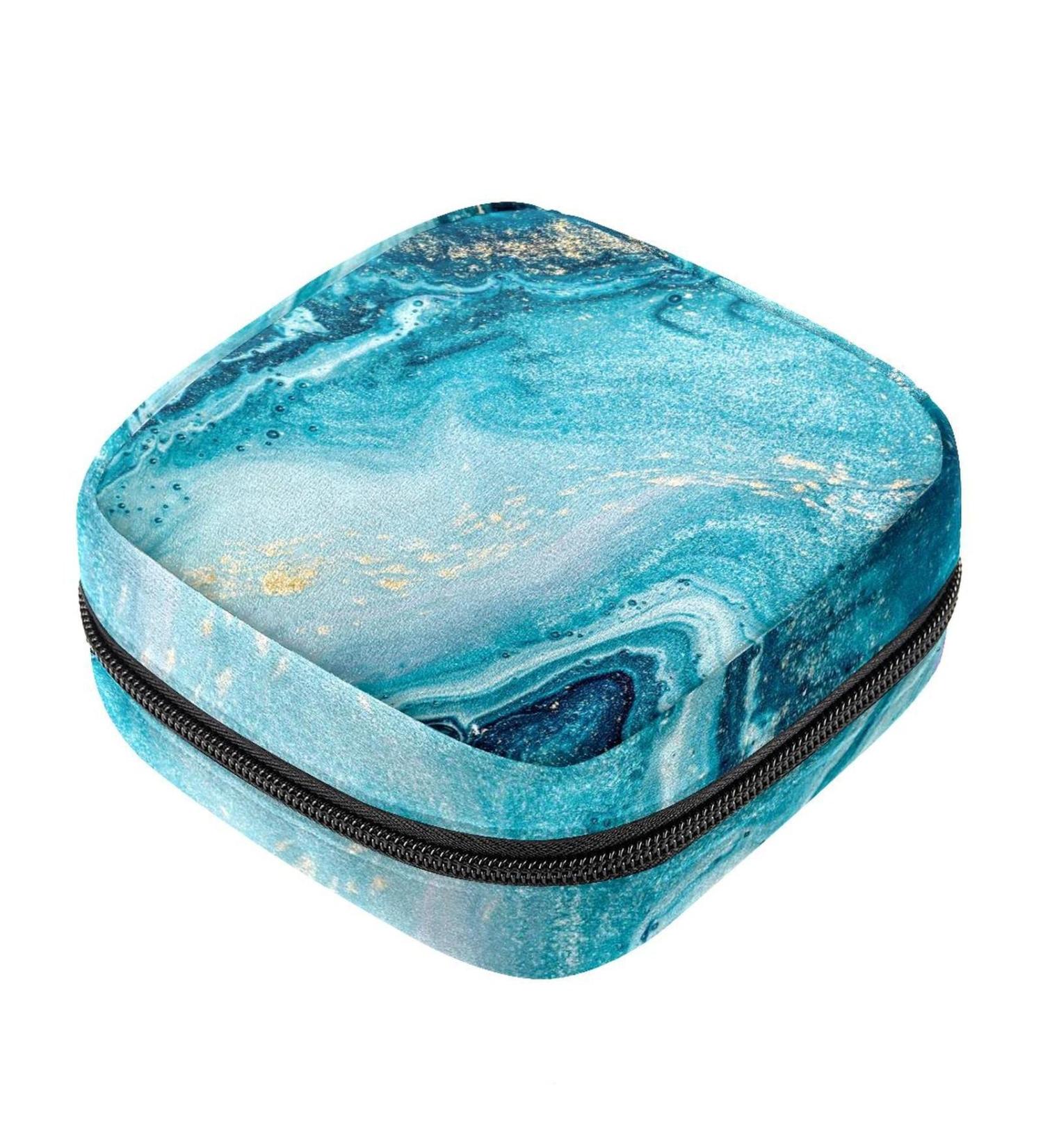 Shop Women's Napkin Storage Bag - Abstract Ocean Vertebrae Marble Design | Blue & Gold | Portable Menstrual Cup & Tape Storage for First Period - Buy Online on GoSupps.com