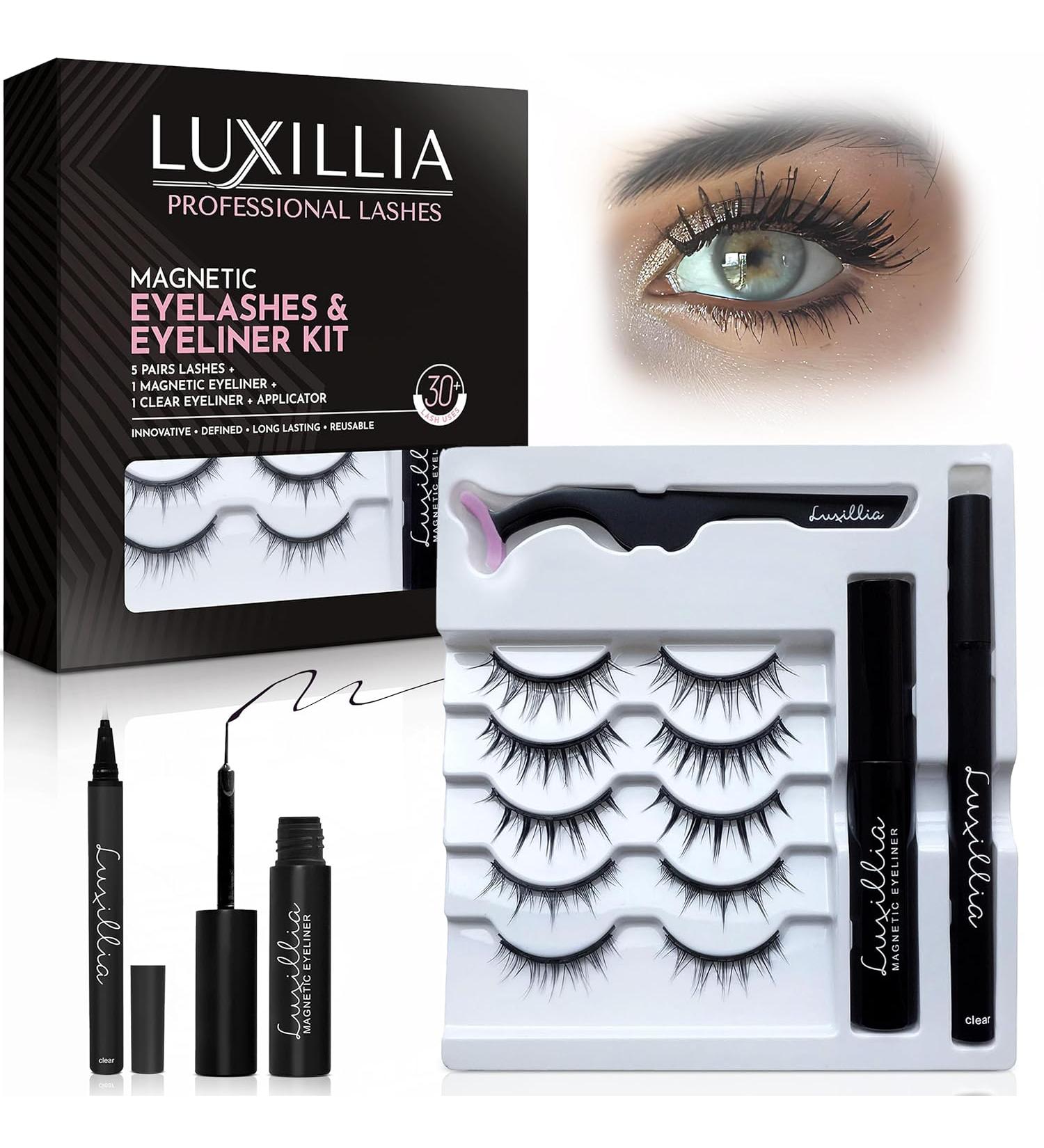 Luxillia Magnetic Eyeliner with Eyelashes Kit - Clear + Black  8D Natural Look  Reusable False Lash Set with Applicator Tool - Waterproof Liner - Buy Online on GoSupps.com