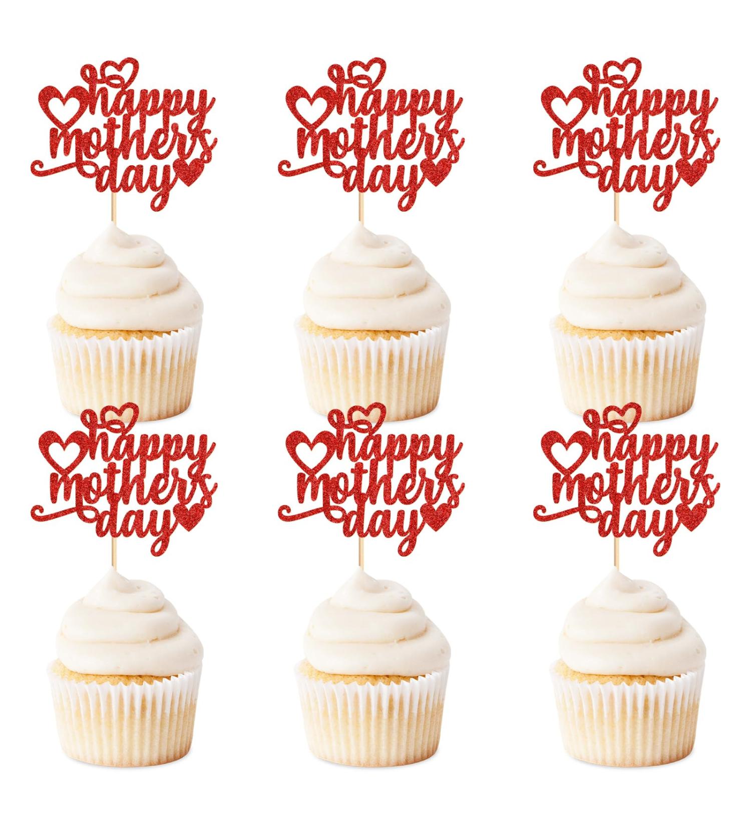 Keaziu 24 Pack Happy Mothers Day Cupcake Toppers Flower Best Mom Cupcake Picks Mom's Theme Happy Mother's Day Women Birthday Party Cake Decorations Supplies Red Red 2024 - Buy Online on GoSupps.com