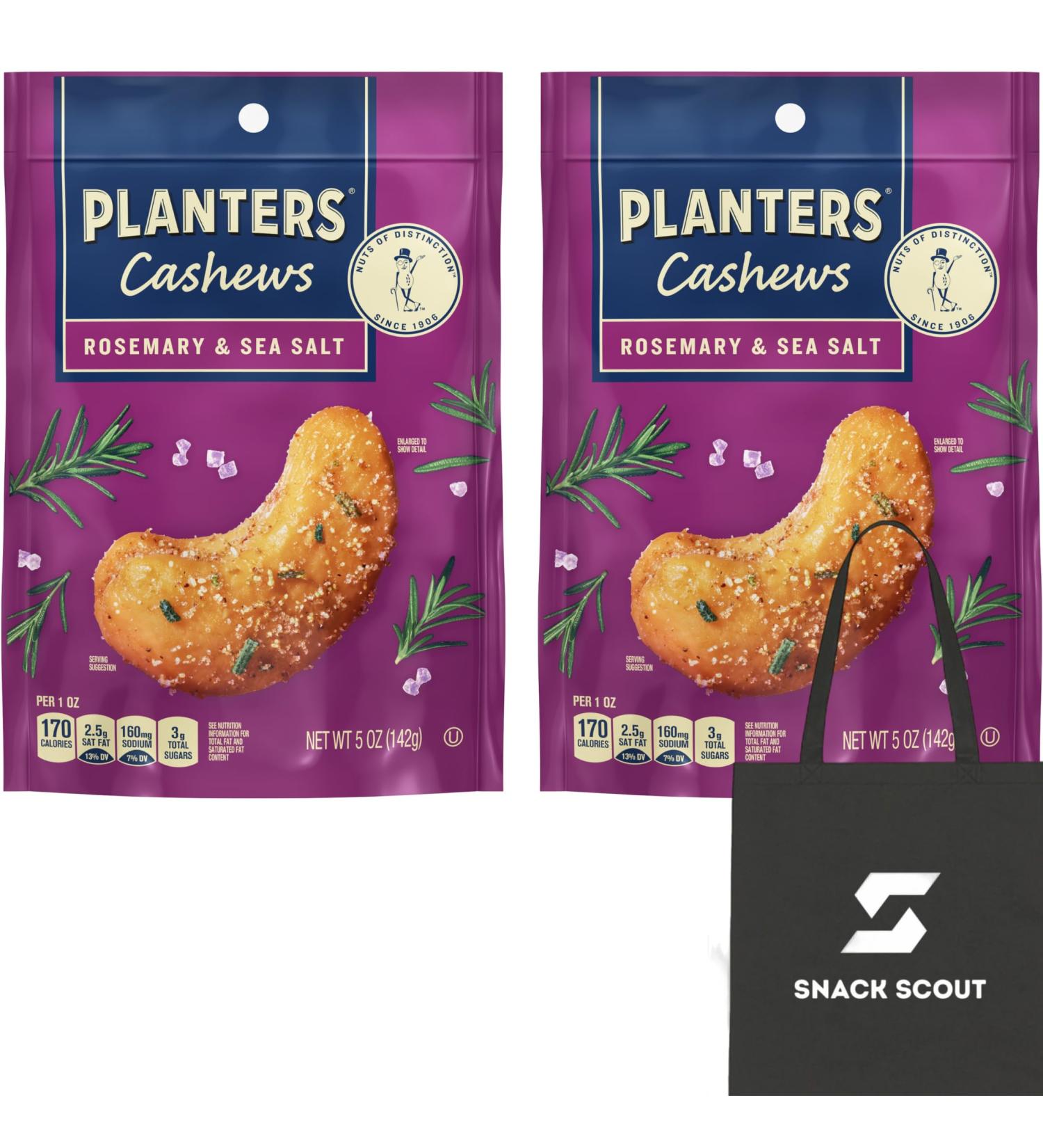 PLANTERS Cashews Rosemary & Sea Salt Party Snacks 5 oz (Pack of 2) Bundle With a Snack Scout Lunch Bag - Buy Online on GoSupps.com