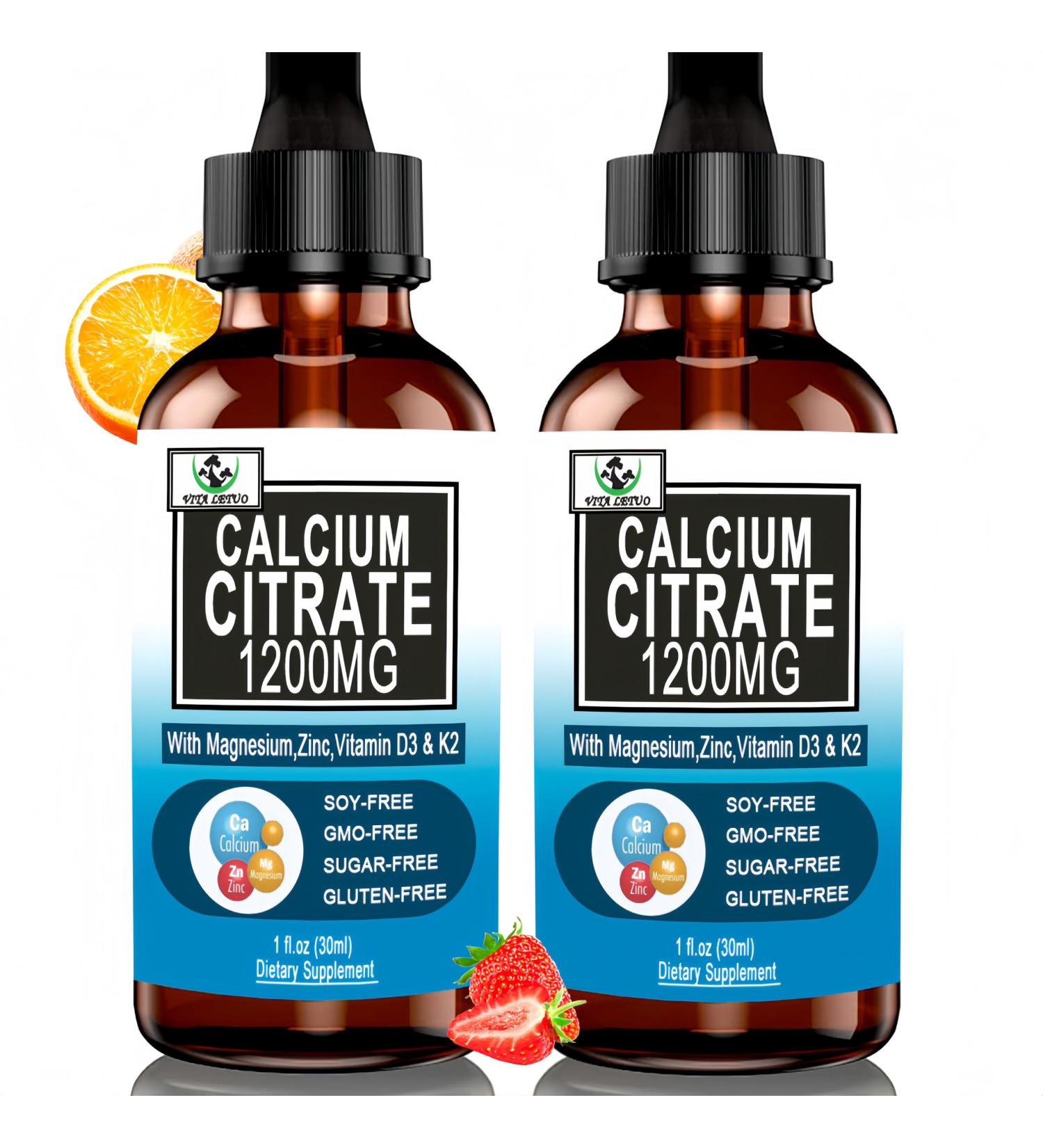 (2 Pack) Calcium Supplements for Women Calcium 1200mg with Vitamin D3 Drops for Bone Teeth Colon Cardiovascular Health High Absorption Liquid Calcium Citrate Magnesium Plus Zinc Vitamin K2 Vegan - Buy Online on GoSupps.com