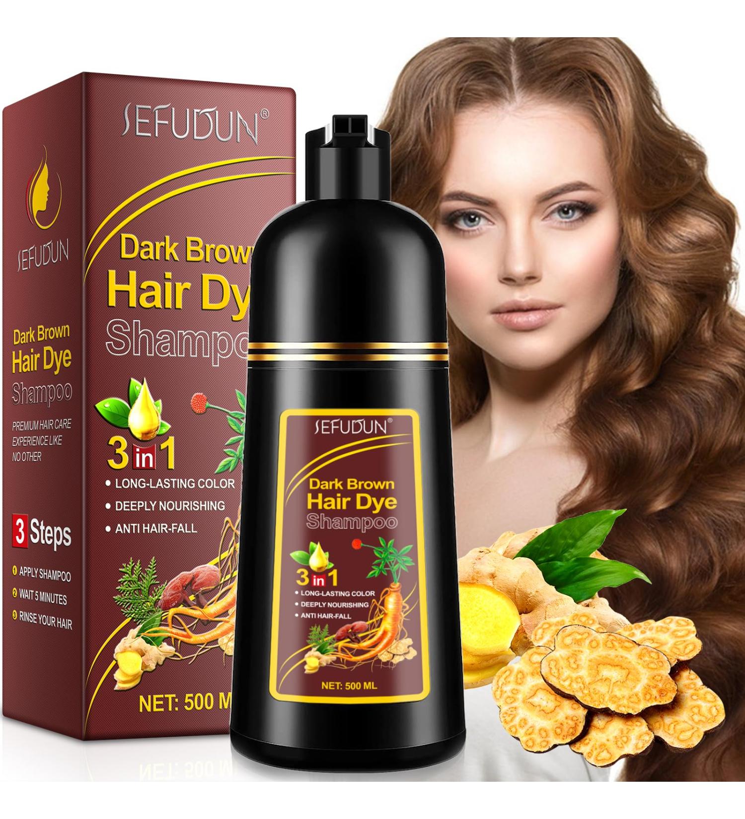 Hair Dye Shampoo (Black 500ml) - 3 in 1 Nourishing Growing Natural Dye Shampoo for Gray Hair Coverage Ammonia-free Lasts 30 Days Dark Brown Suitable for All Hair Types