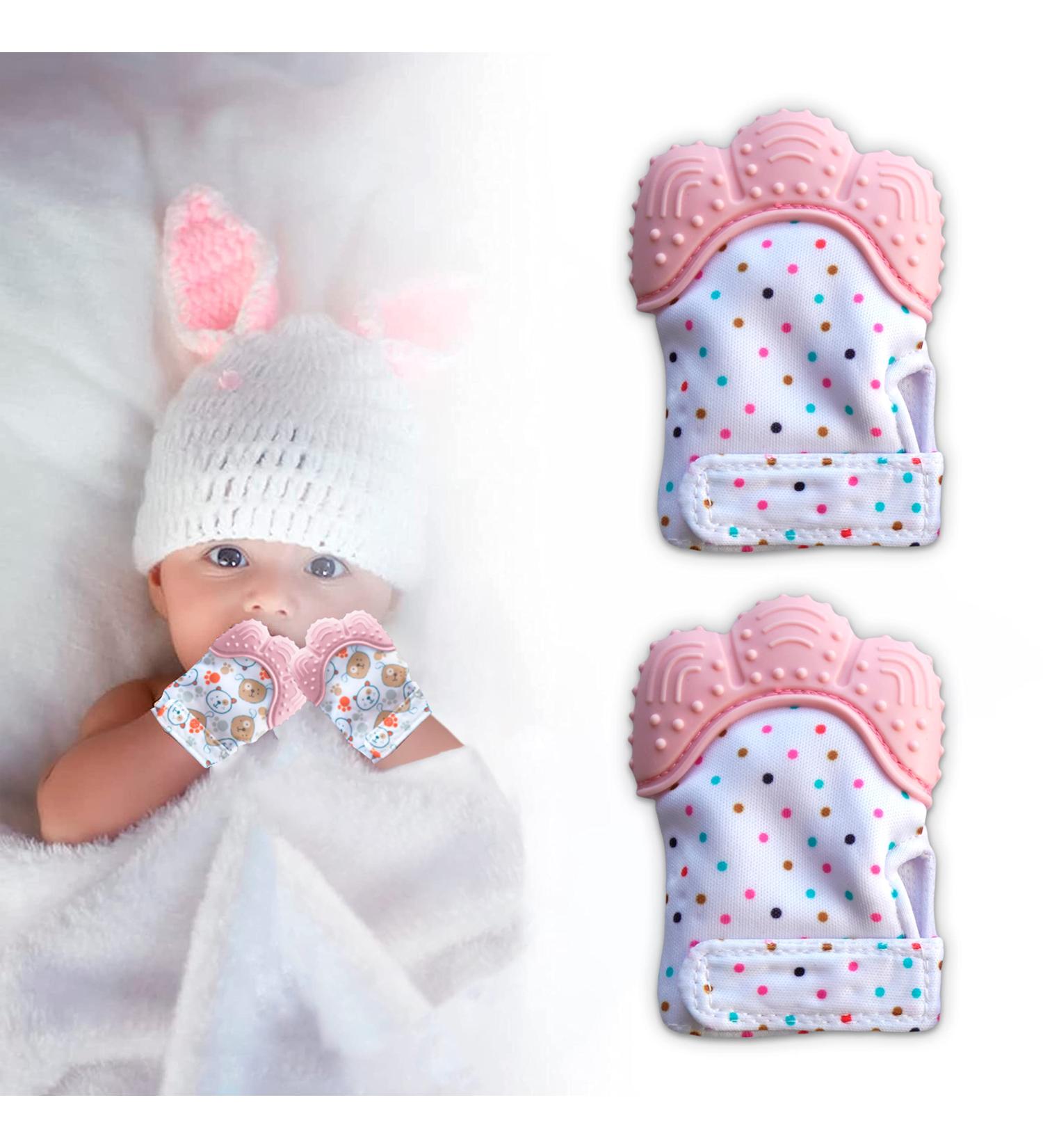 Silicone Baby Gloves & Teething Ring Pack - Washable Pain Relief for Newborns - Pink - Buy Online on GoSupps.com