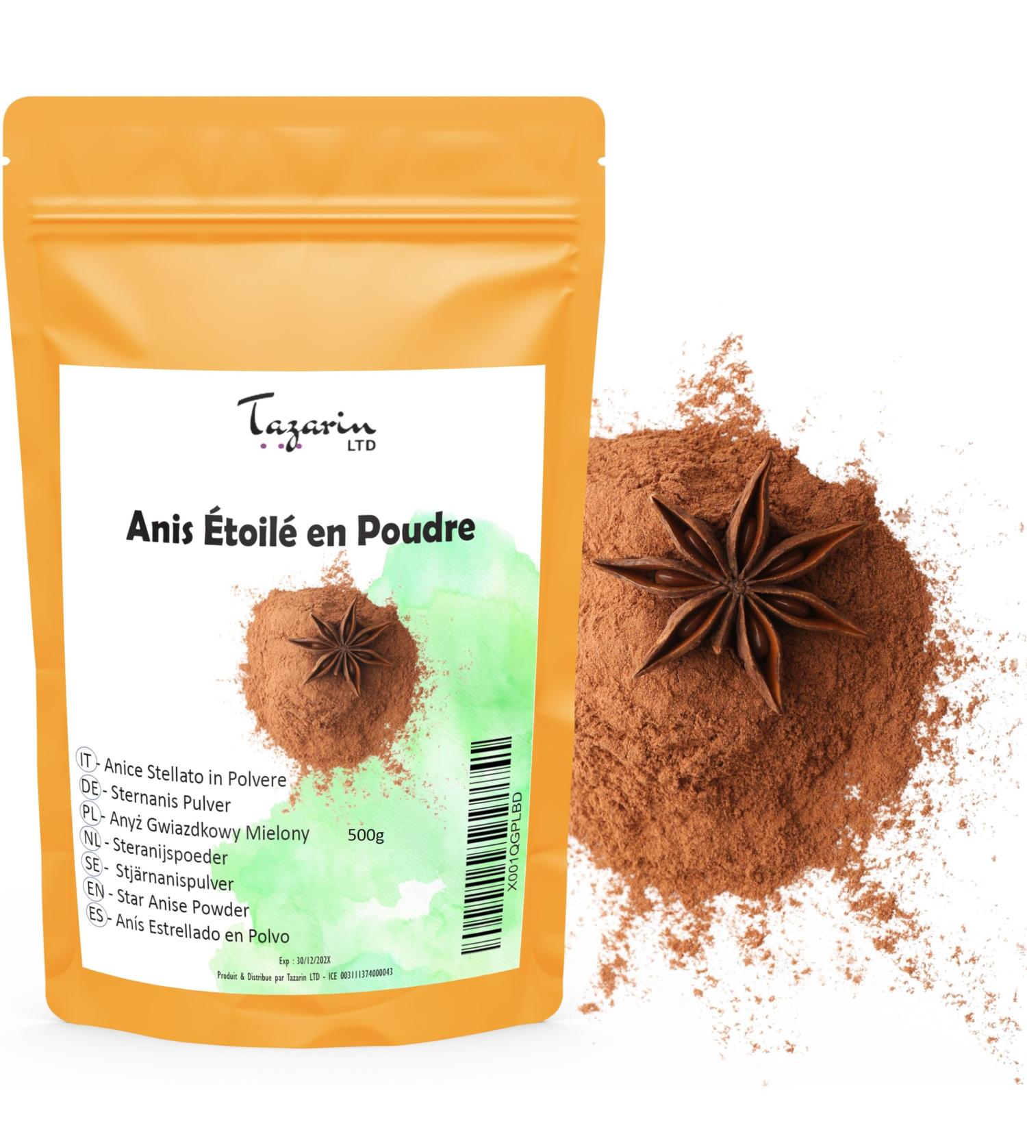  Tazarin LTD 500g Star Anise Powder - Star Anise Powder - Ground Beanie - Intense Flavour & Taste - Infusion Tea & Home Recipes - First Choice Selection - Illicium Verum - Zip Bag - TazainLTD - Buy Online on GoSupps.com