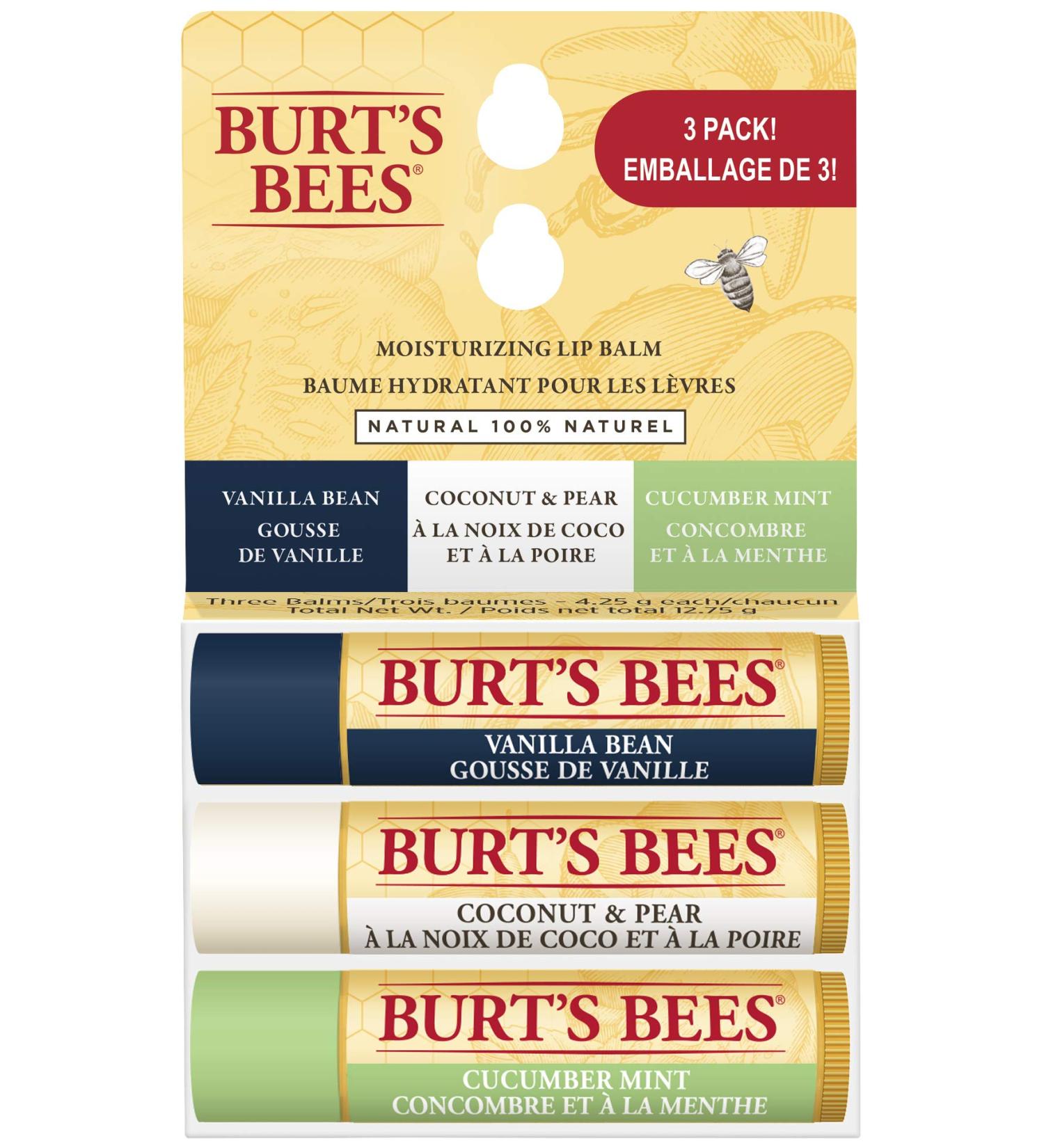 Burt's Bees Moisturizing Lip Balm for Dry Chapped Lips 100% Natural Origin Assorted Flavours with Fruit Extracts 3 Tubes 4.25 g Super Fruit - Buy Online on GoSupps.com