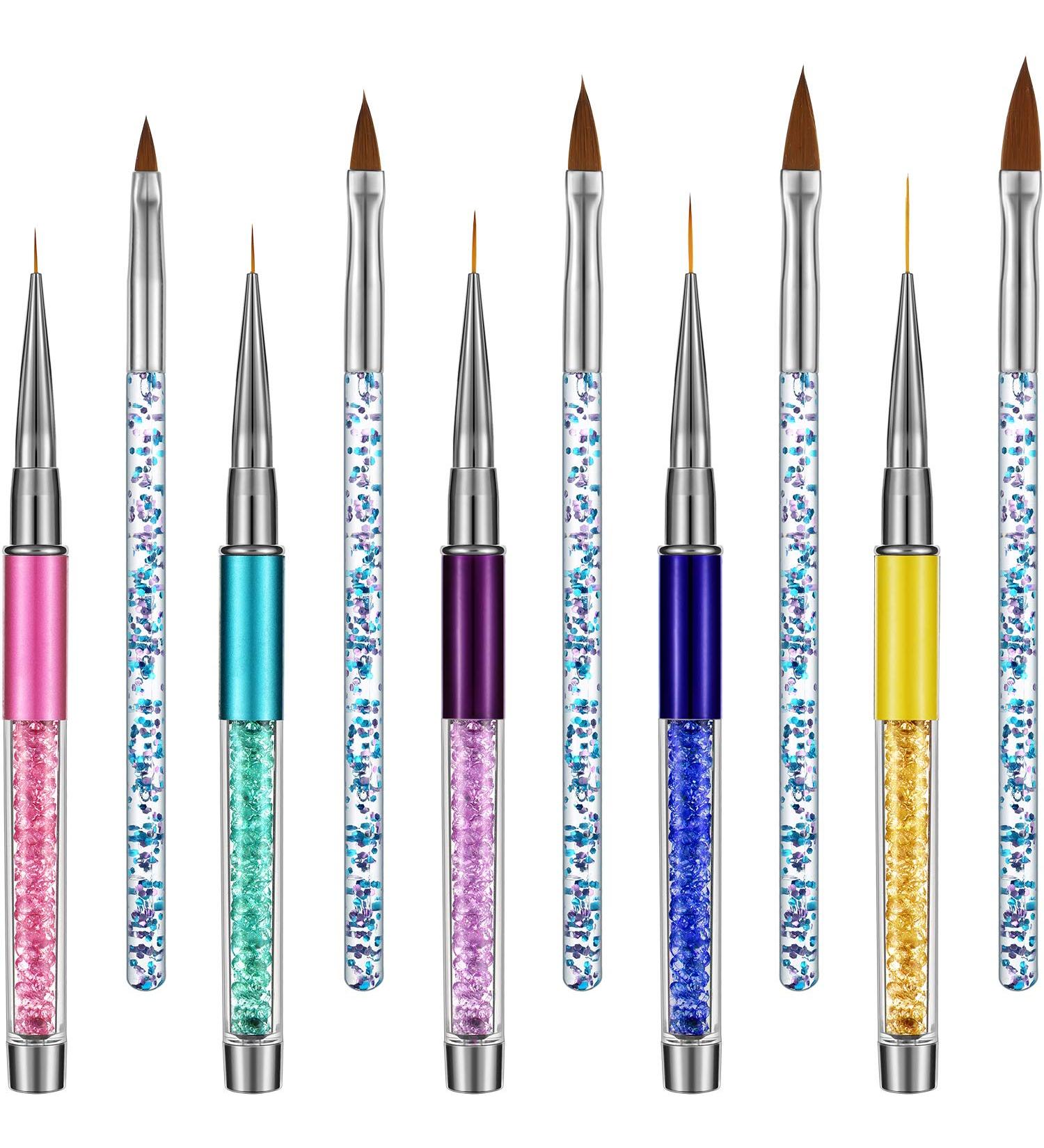10 Piece 3D Nail Brushes Art Set with Acrylic Rhinestone Handles - Nail Painting Design Pen Brushes for Ombre and Acrylic Nail Art - Buy Online on GoSupps.com