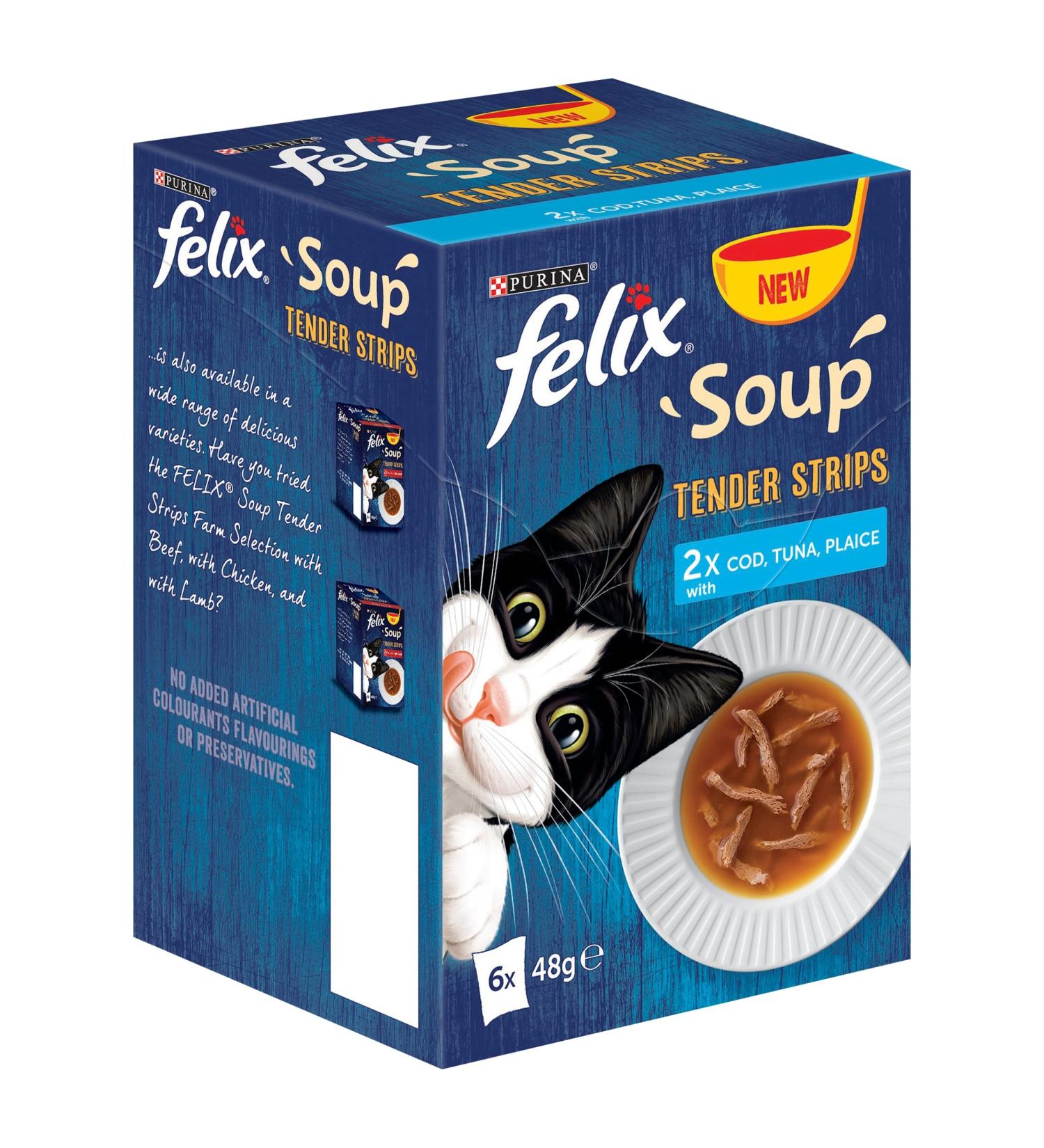 Felix Soup Cat Food Fish Selection Tender Strips 6 48g Pack of 8 Fish Selection 2.74 kg (Pack of 1) - Buy Online on GoSupps.com