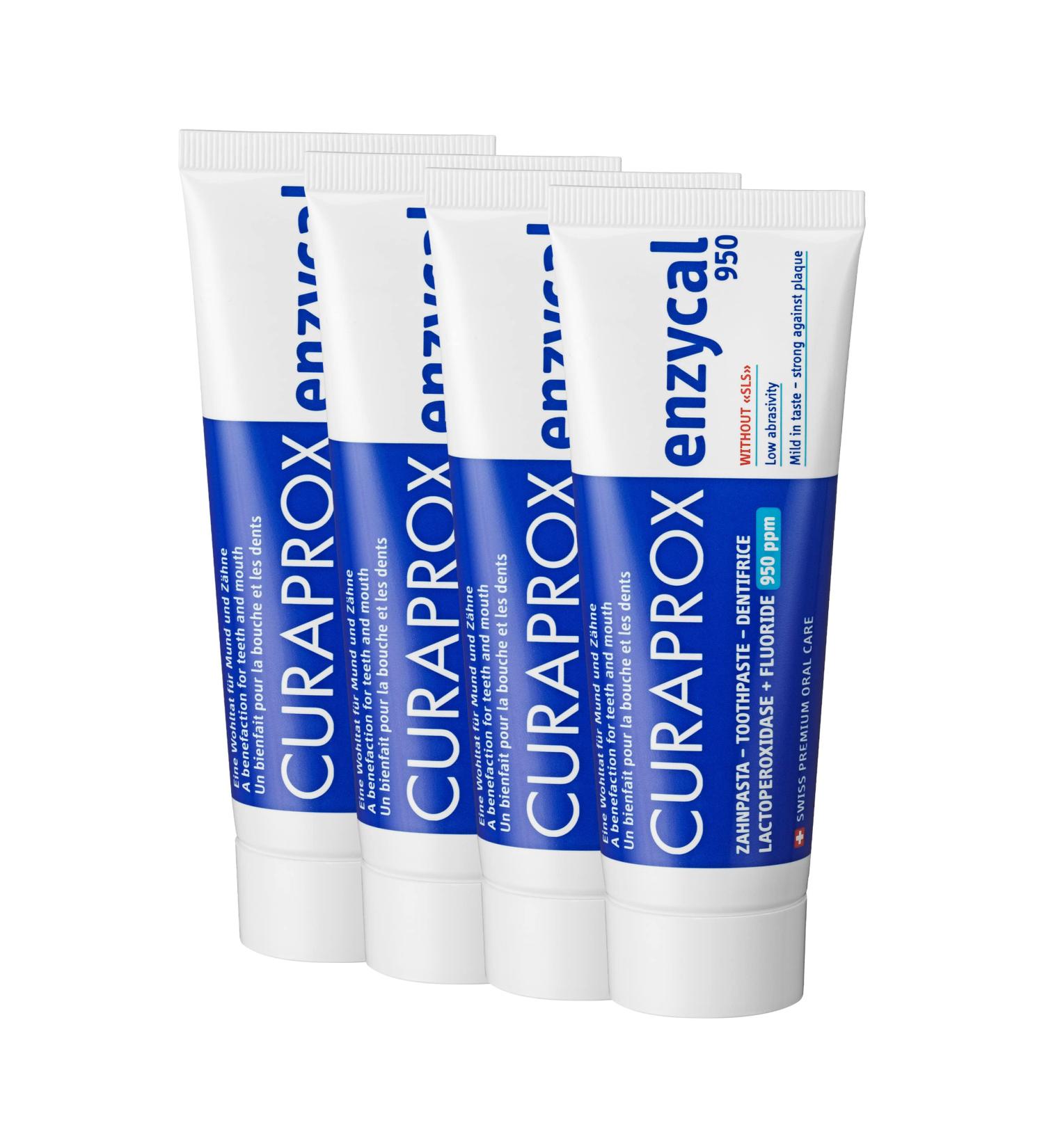 4x Curaprox Enzymatic Toothpaste Curaprox 950ppm Fluoride Tube 75ml (4x 75ml) - Buy Online on GoSupps.com