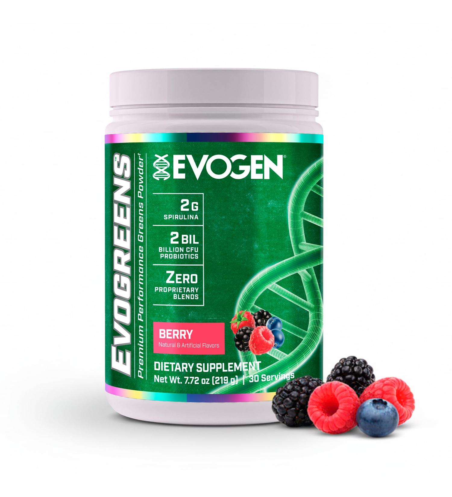 Evogen Evogreens - Super Greens Powder | Promotes Recovery Wellness & Immune Health | Greens Superfood Powder with Spirulina Probiotics Pomanox Pomegranate Extract | Berry | 30 Servings - Buy Online on GoSupps.com
