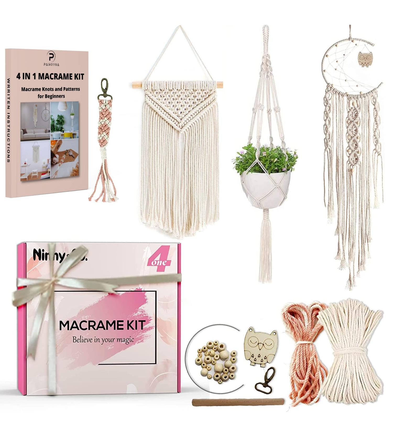 4-in-1 Macrame Kit for Adults - Wall Hanging, Plant Hanger, Dreamcatcher, Keychain with Instructions and Tutorials - Buy Online on GoSupps.com