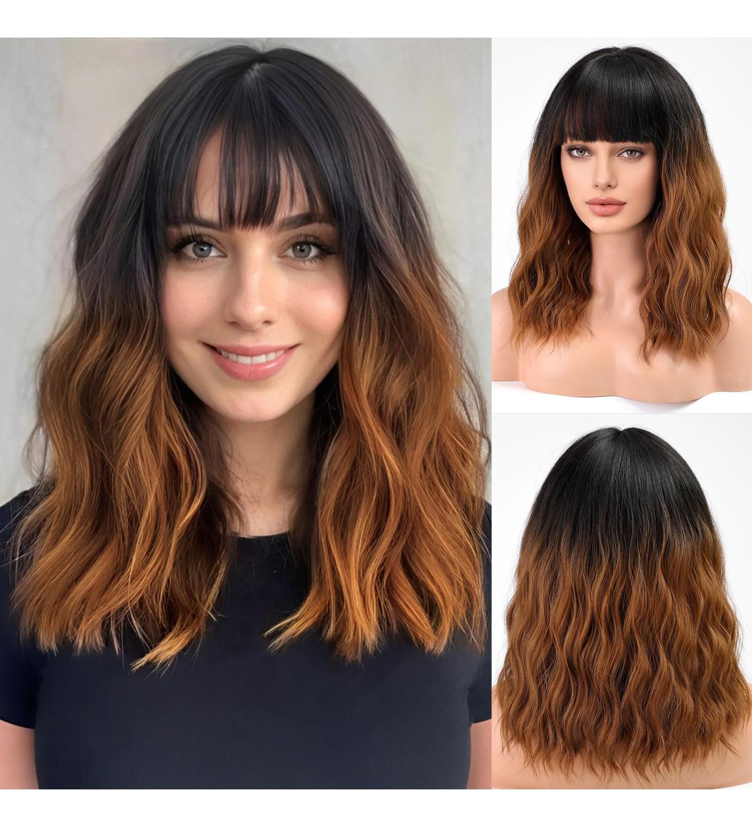 Buy Haircube Short Bob Wig with Bangs - Heat-Resistant Synthetic Ombre Brown Wig for Parties Cosplay & Daily Wear - Buy Online on GoSupps.com