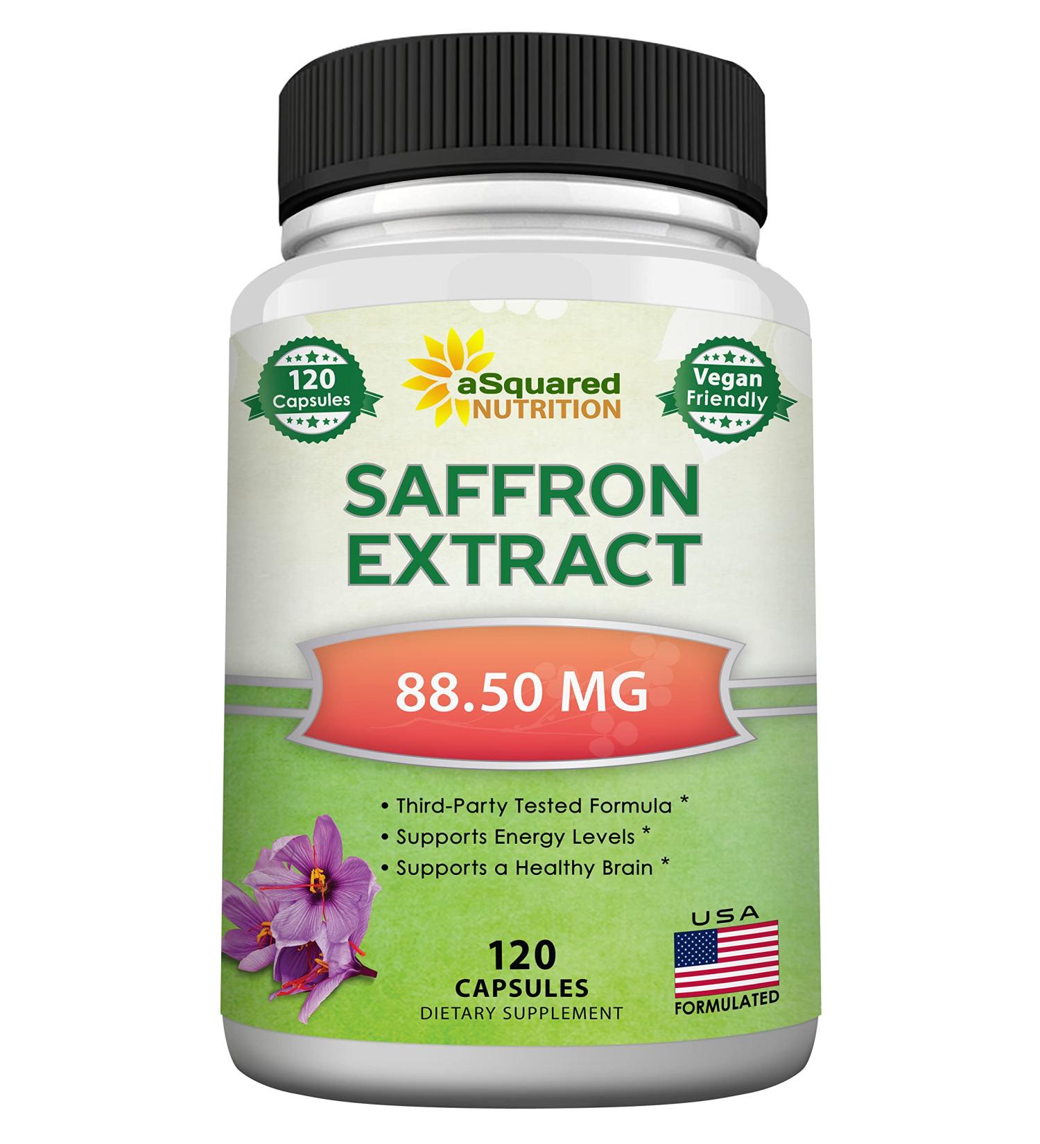 aSquared Nutrition Saffron Supplements - 120 Capsules | Pure Saffron Extract Pills for Appetite Control & Mood Support - Buy Online on GoSupps.com