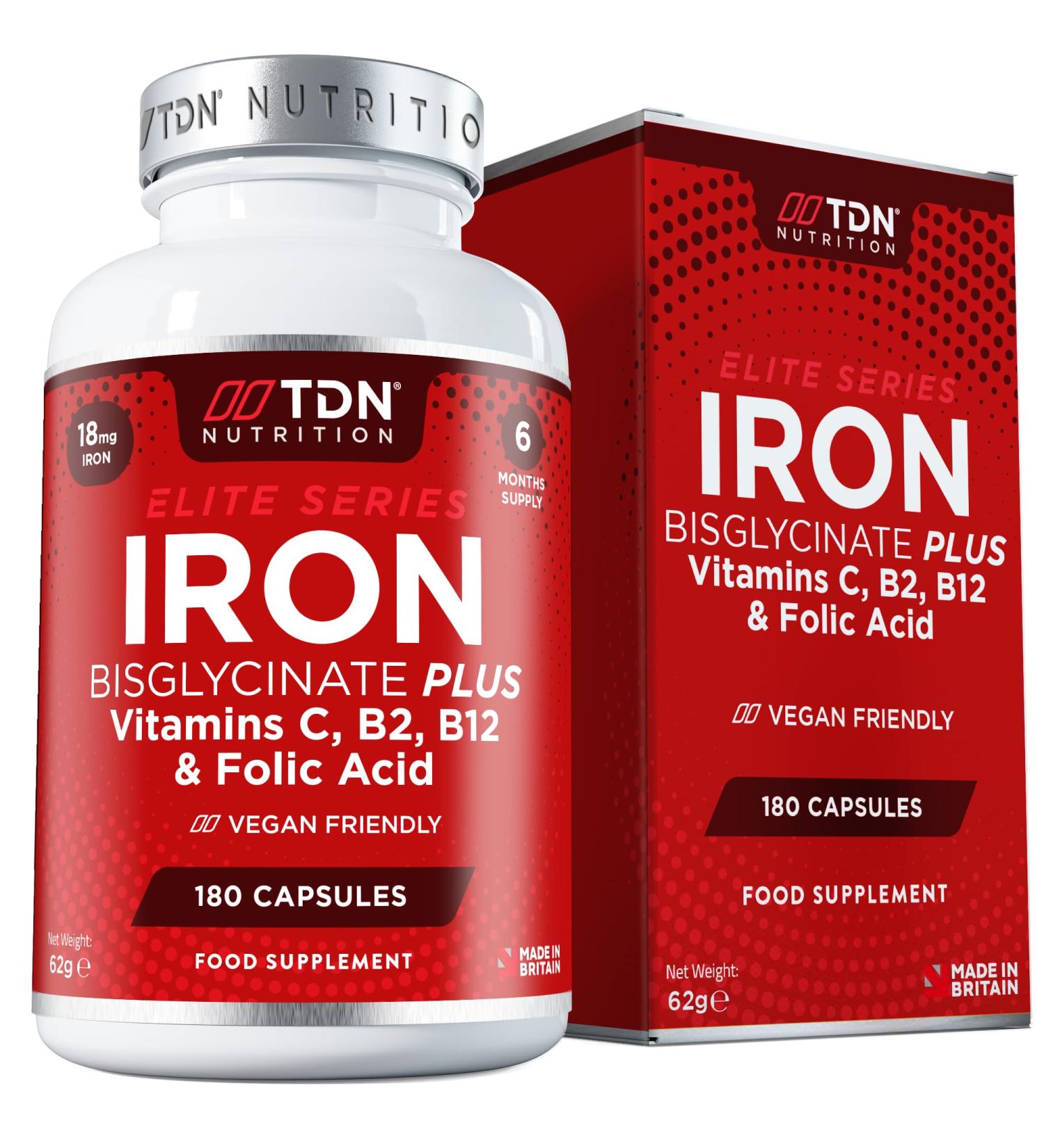 Gentle Iron Capsules 18mg Iron Complex with Vitamin C B12 B2 & Folic Acid - Iron Supplement for Women & Men - 180 Small High Strength Capsules - 6 Month Supply - UK Formulated - Vegan Friendly