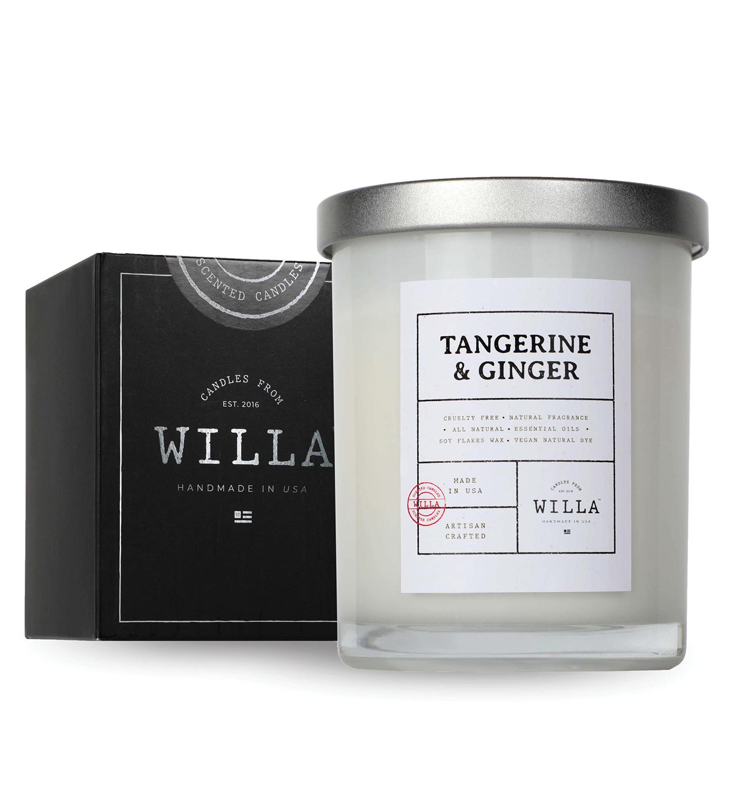 Willa Tangerine & Ginger Highly Scented Candle - All Natural Soy Wax - Made in USA with Essential Oils - 9oz Jar Candle for Home, Aromatherapy, Spa - Perfect Gift Idea - Buy Online on GoSupps.com