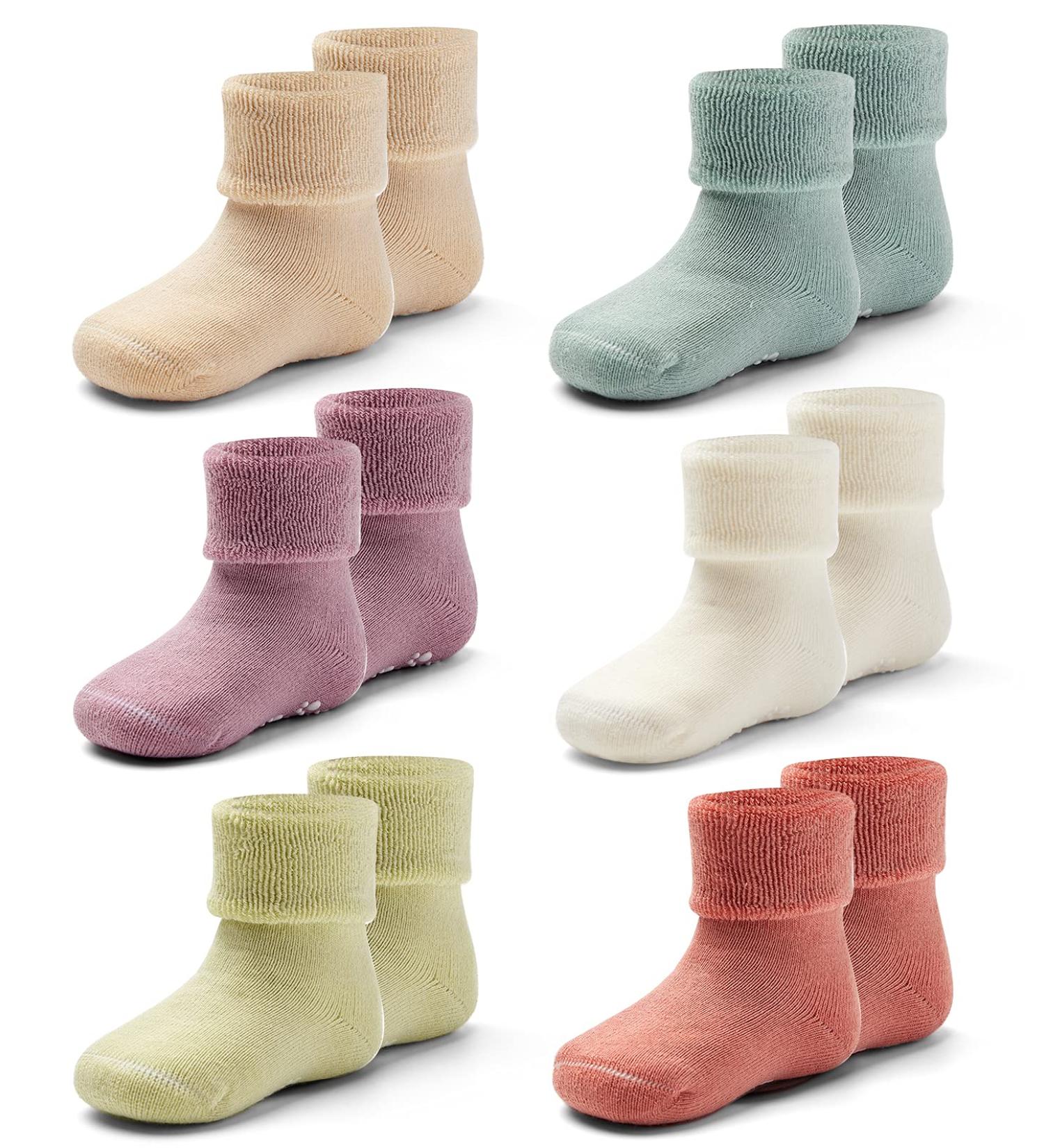 Non Slip Baby Winter Socks with Grips - 6 Pairs, 0-12 Months - Moon Tree Baby - Buy Online on GoSupps.com