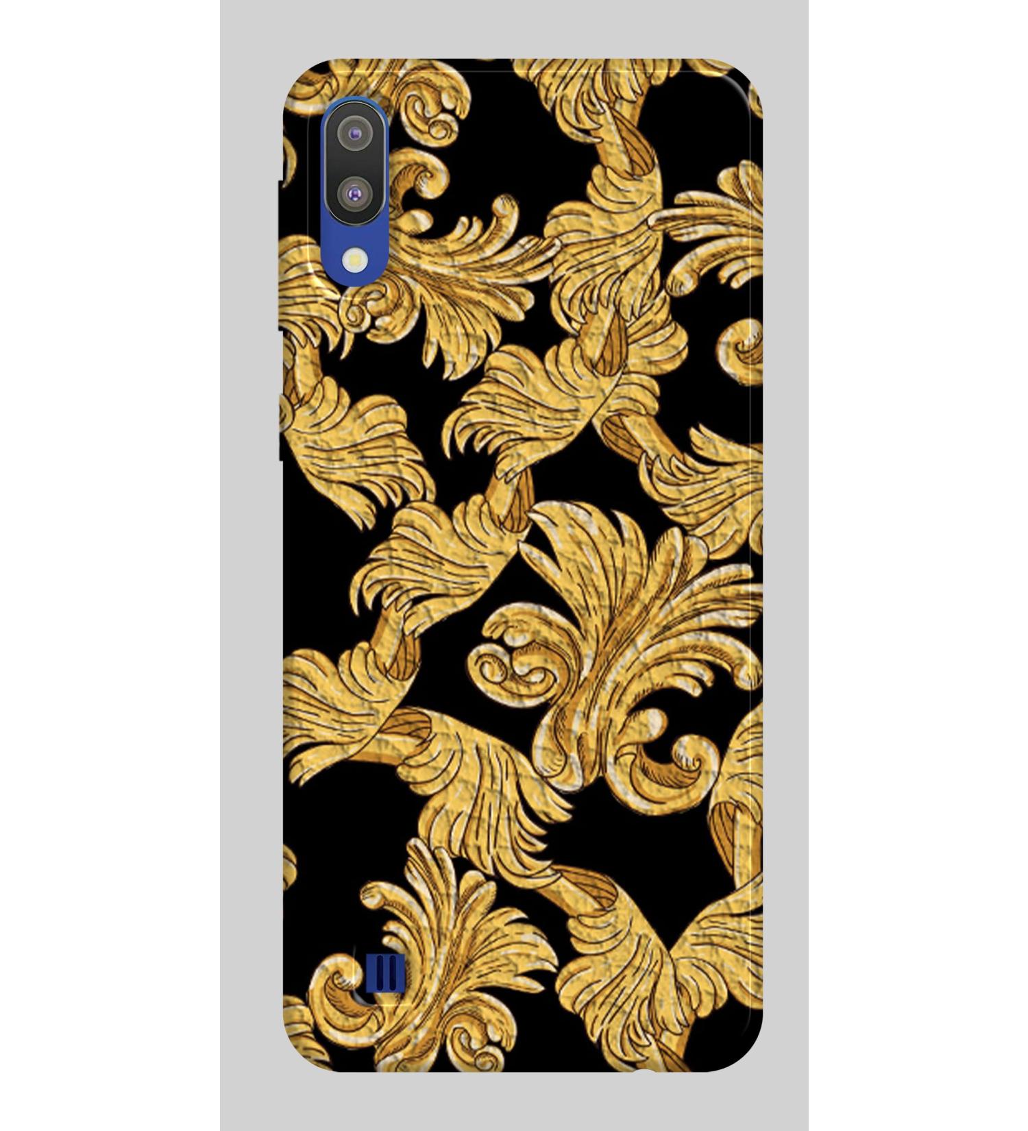 Buy Elegant Black Leather TPU Case for Samsung A10 - Gold Liberty Leaves Design - Luxury Protection - Buy Online on GoSupps.com
