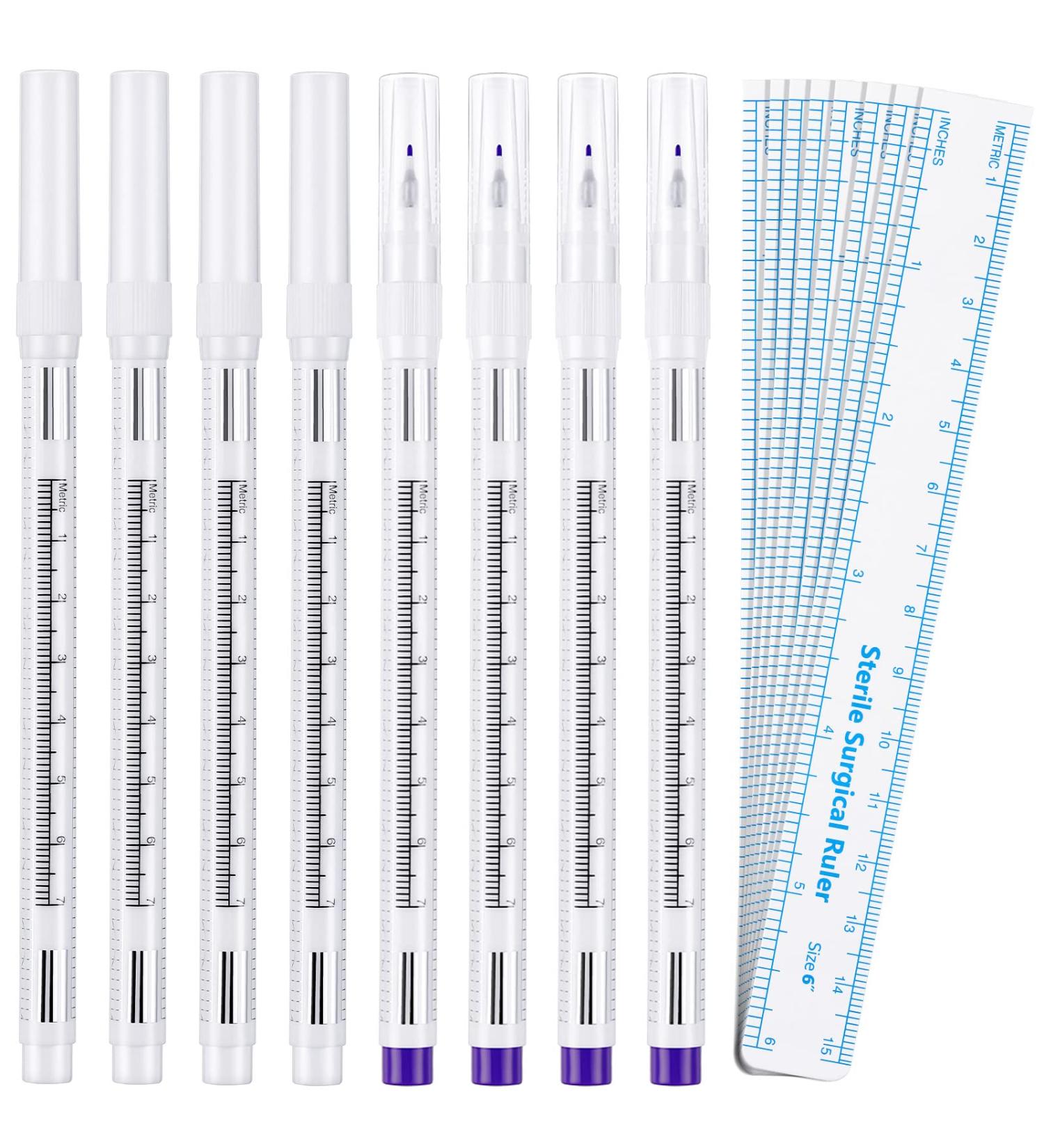 8 Piece Microblading Marker Pen Set with Paper Ruler | Eyebrow Permanent Makeup Tools in White and Purple Single-Head - Buy Online on GoSupps.com