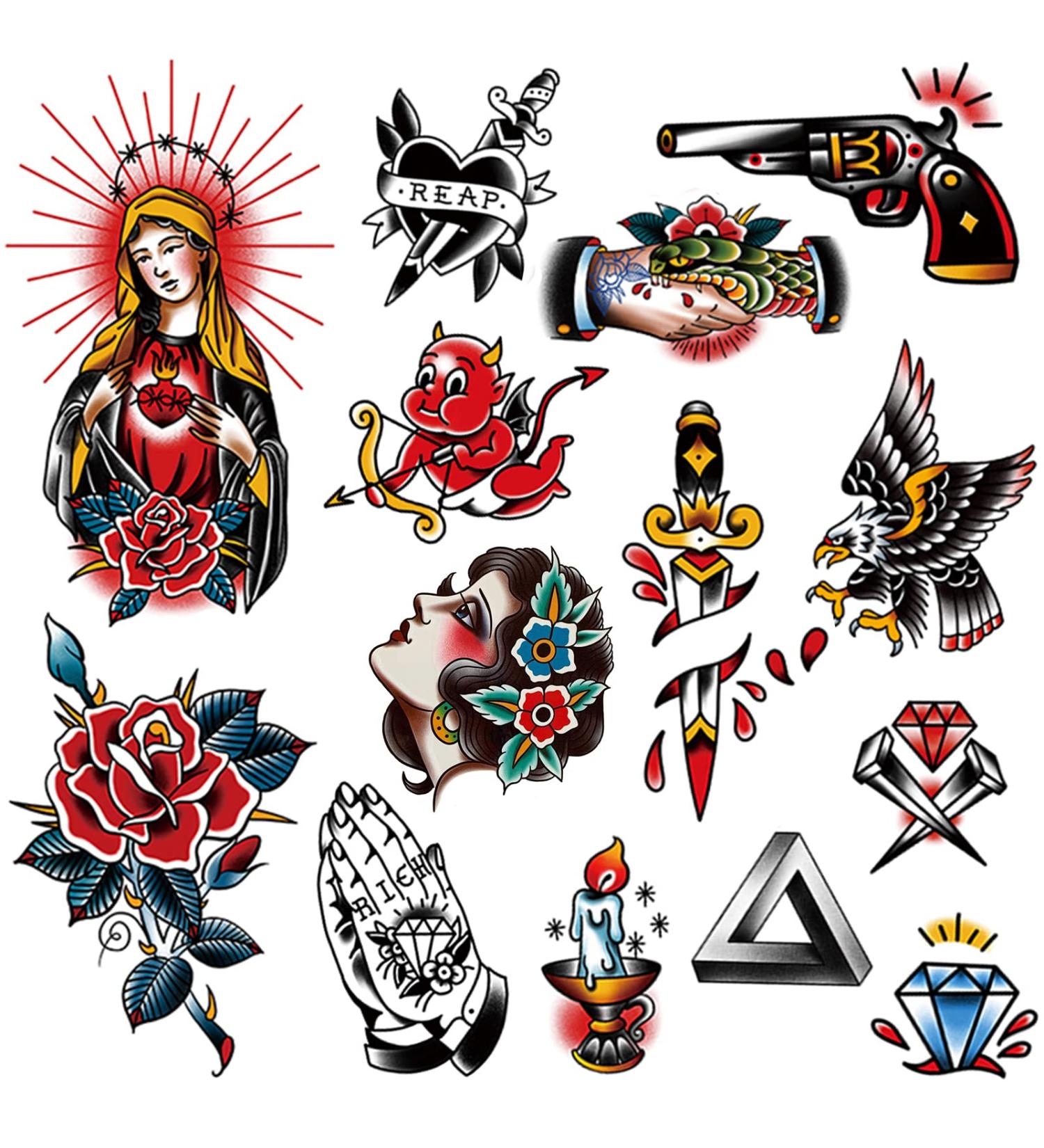 PUSNMI Vintage Temporary Tattoos for Men & Women - Halloween Face, Leg, Arm, Neck Stickers - Old School Club & Floral Designs - Buy Online on GoSupps.com