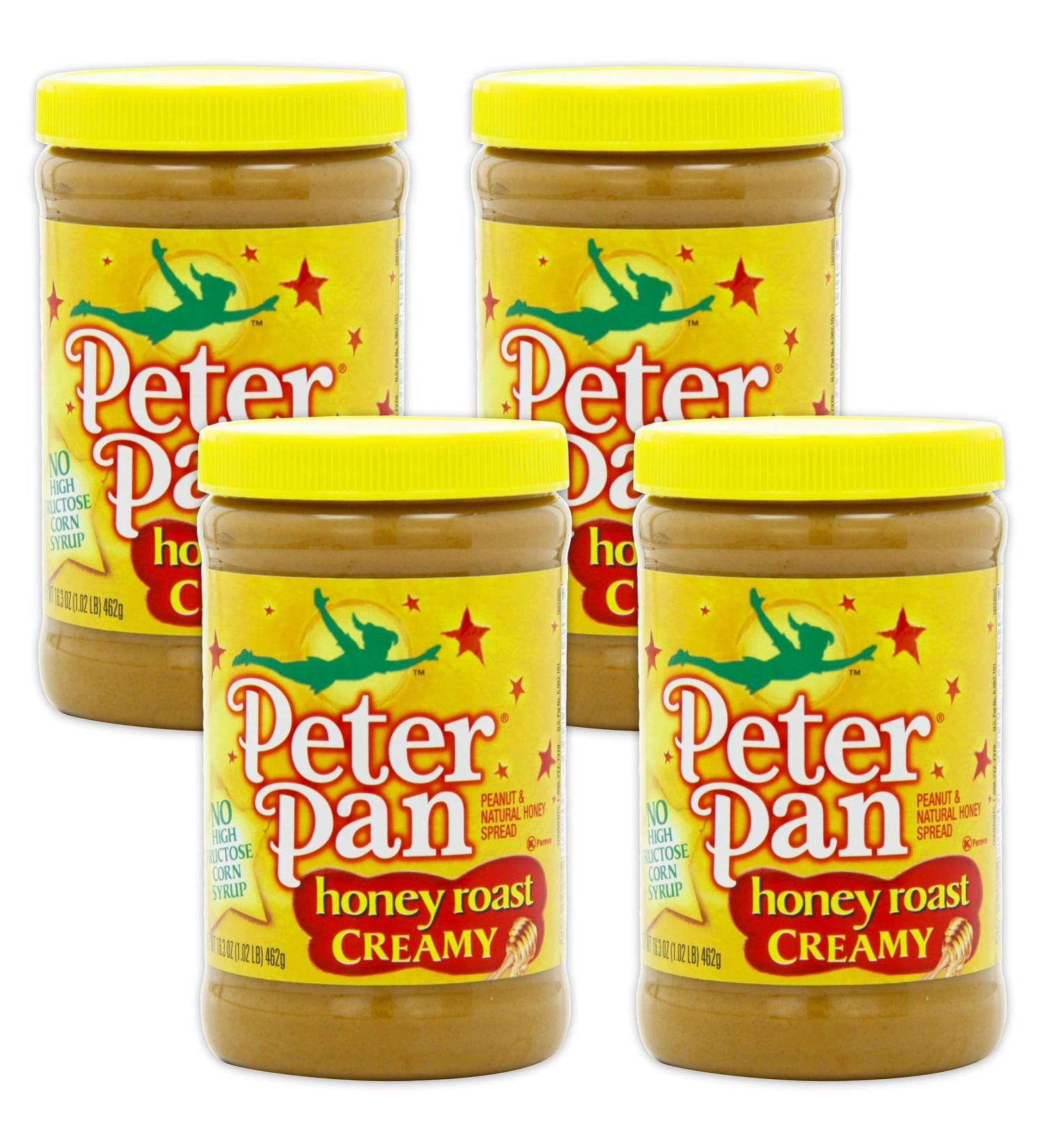 Peter Pan, Honey Roasted Creamy Peanut Butter, 16.3oz Jar (Pack of 4), Multicolor