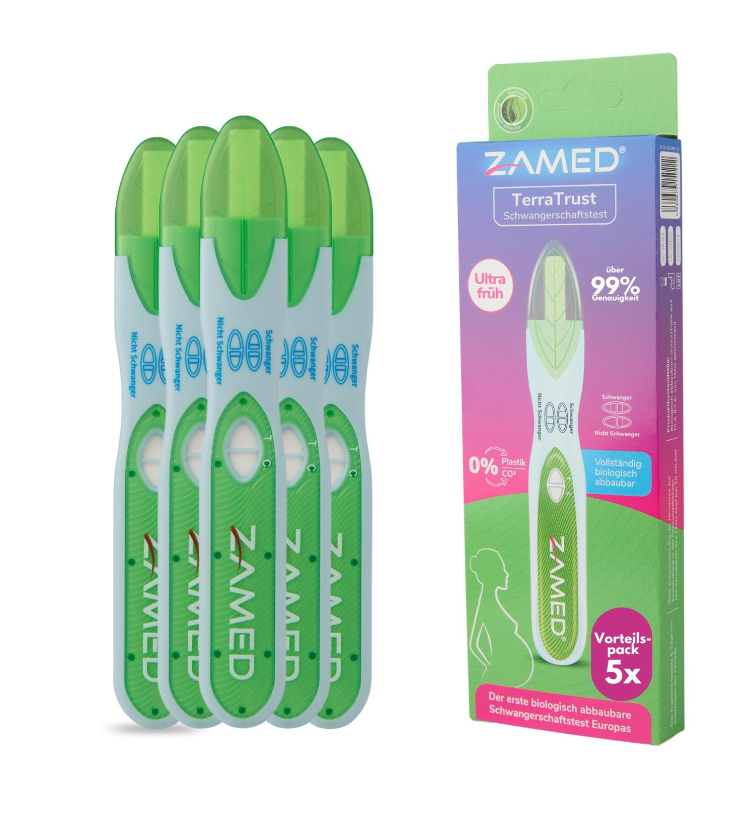 ZAMED Pregnancy Test Early Detection 5 Pack | 99% Accuracy | Fast Results | Eco-Friendly & Biodegradable | Sustainable Pregnancy Test | European Shipping - Buy Online on GoSupps.com