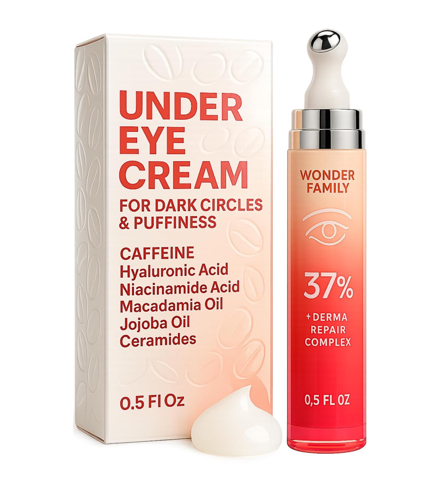 Caffeine Under Eye Cream for Puffiness and Bags Under Eyes - Roller for Puffy Eyes and Dark Circles Under Eye Treatment for Women Men - Hyaluronic Acid and Niacinamide Serum - Face Puffiness Reducer Pack-of-1 - Buy Online on GoSupps.com