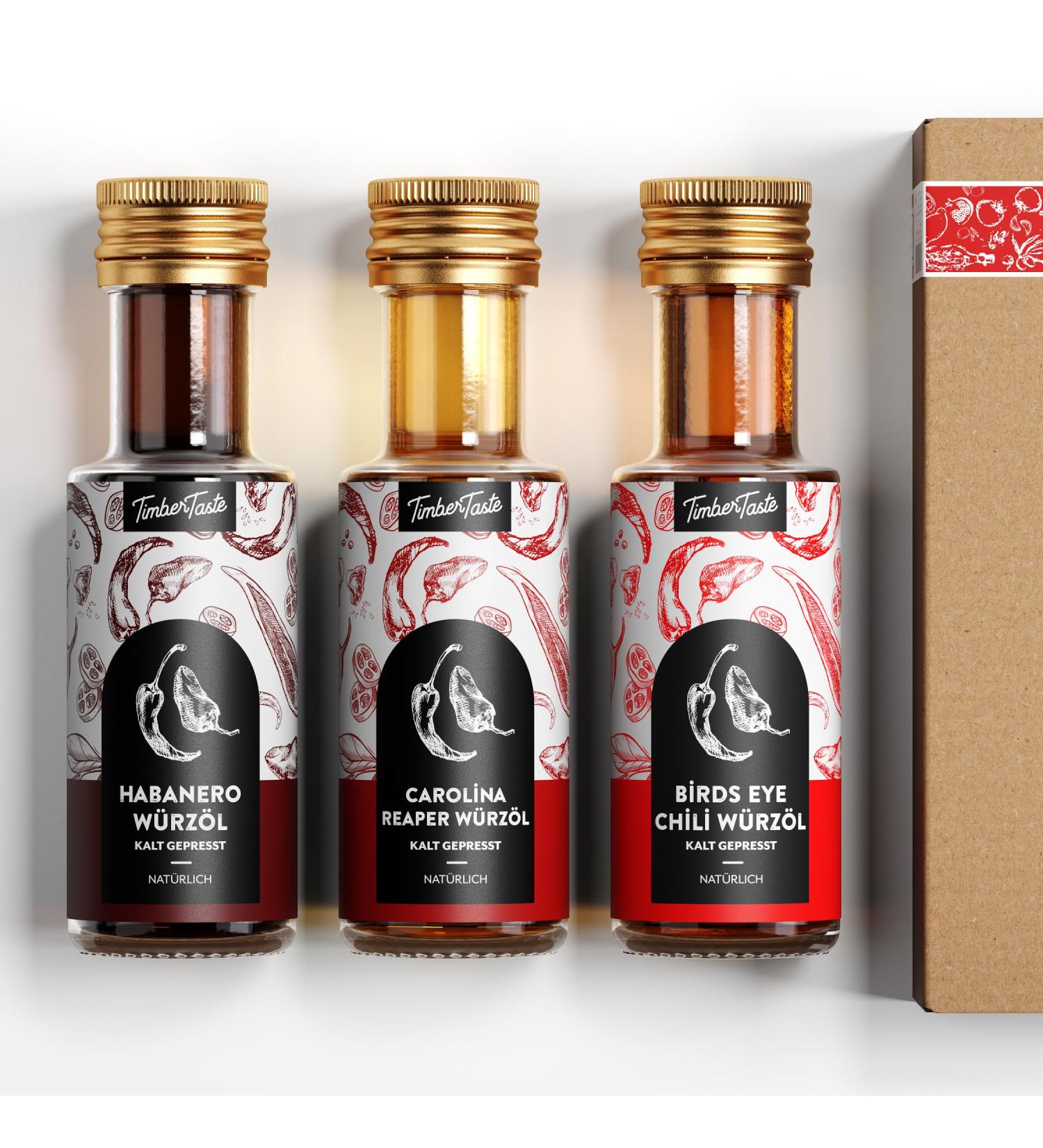 Timber Taste Sharp Chili Oil Gift Set - Premium 3x100ml Essential & Food Oils for Men & Women - Perfect Gourmet Gift for Chili Lovers - Buy Online on GoSupps.com