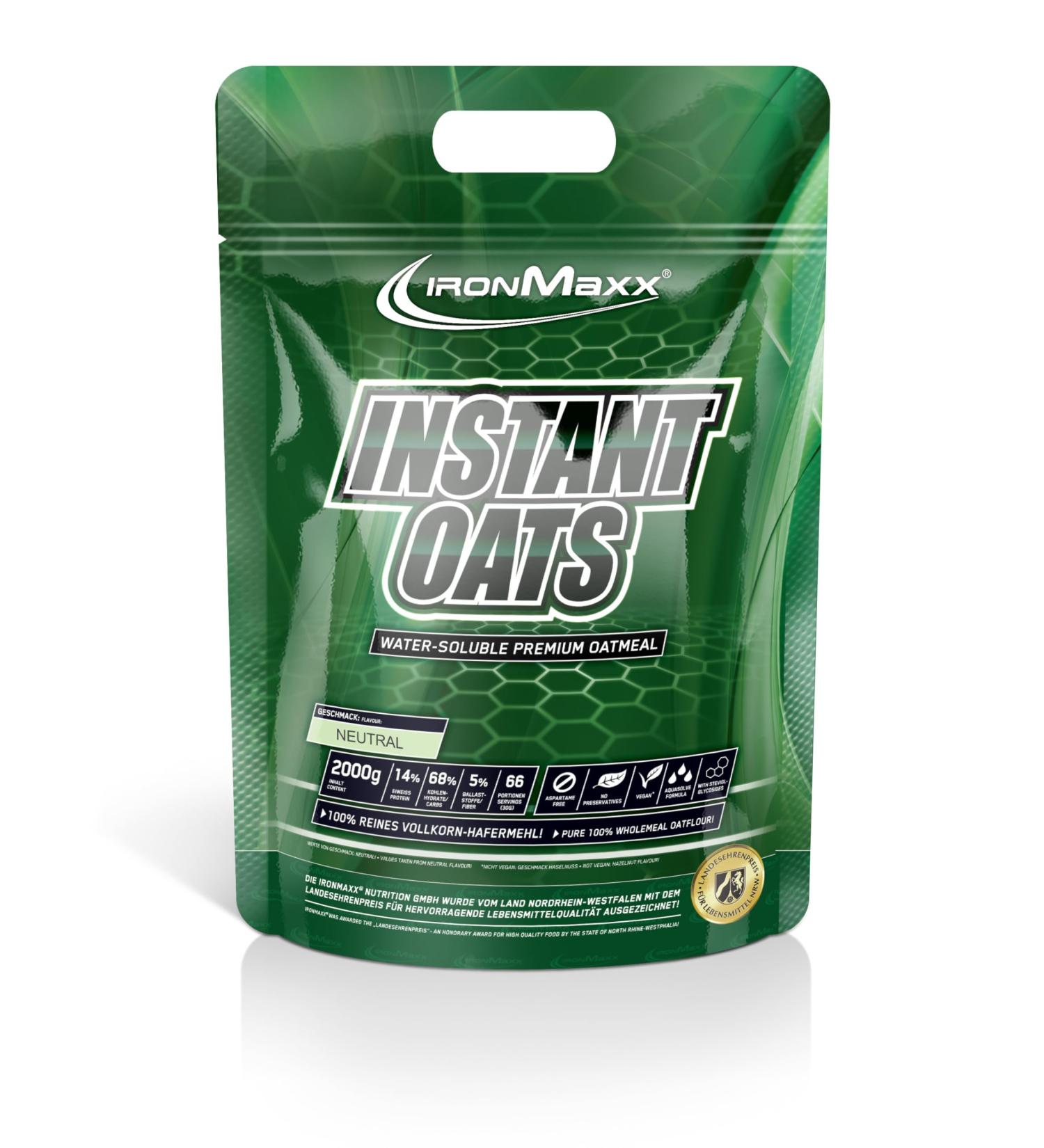 Ironmaxx Instant Oats Oatmeal - 2000g Vegan Weight Gainer | Low Sugar Preservative-Free | Healthy Breakfast Option - Buy Online on GoSupps.com