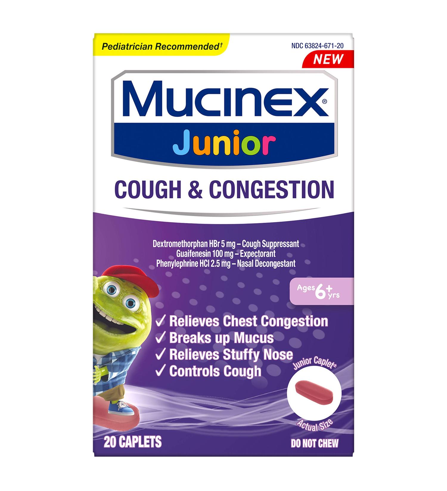 Junior Nasal Decongestant & Cough Suppressant Caplets | Ages 6+ | Mucinex - Buy Online on GoSupps.com