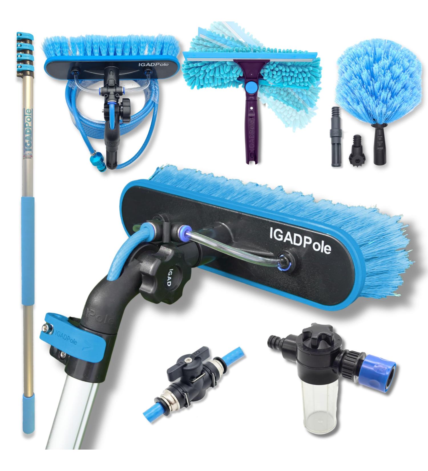 IGADPole 17ft(5m) Washing Kit: Water-fed Brush Cobweb Duster and 10 (25cm) Squeegee and Soap Dispenser Window Cleaning Pole Water Fed Telescopic Brush Window Cleaner Equipment 5m (17ft) Pole - Buy Online on GoSupps.com