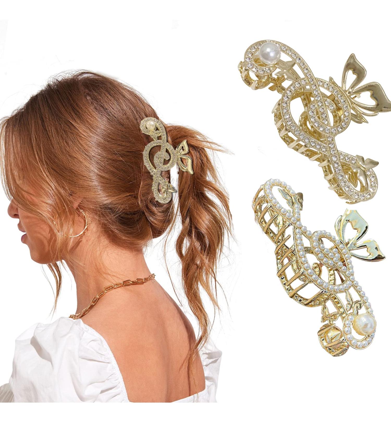 Music 2Pcs Rhinestone Hair Claw Clips | Large, Strong Metal Design | Muticolor Hair Jaw Clips | Acetate Hair Claws | Cute Headwear Gifts - Buy Online on GoSupps.com