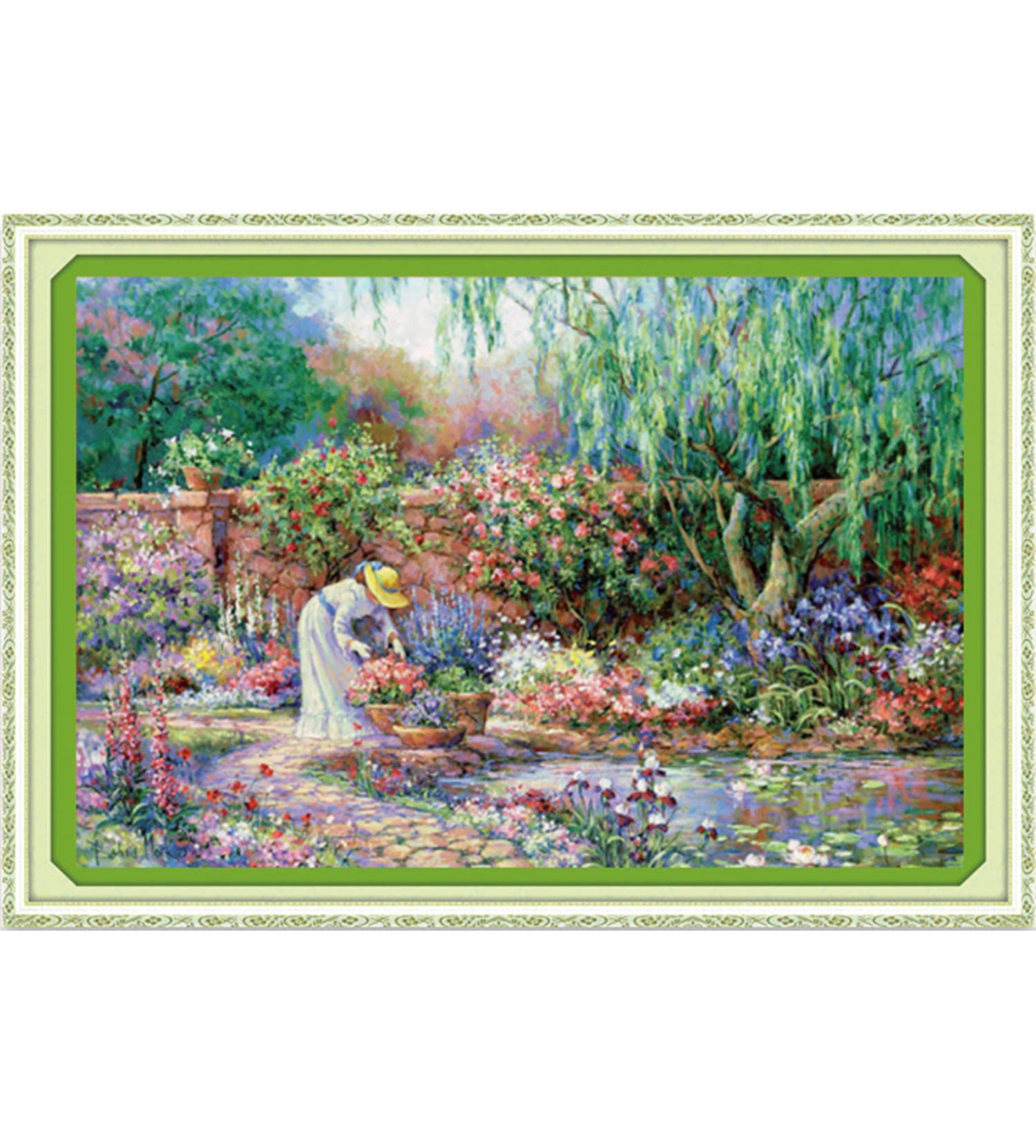 Cross Stitch Stamped Kit for Adults - Garden Girl Design | DIY Embroidery Starter Kit - 11CT Pre-Printed Needlepoint Set 17.7x25.6 inch - Buy Online on GoSupps.com
