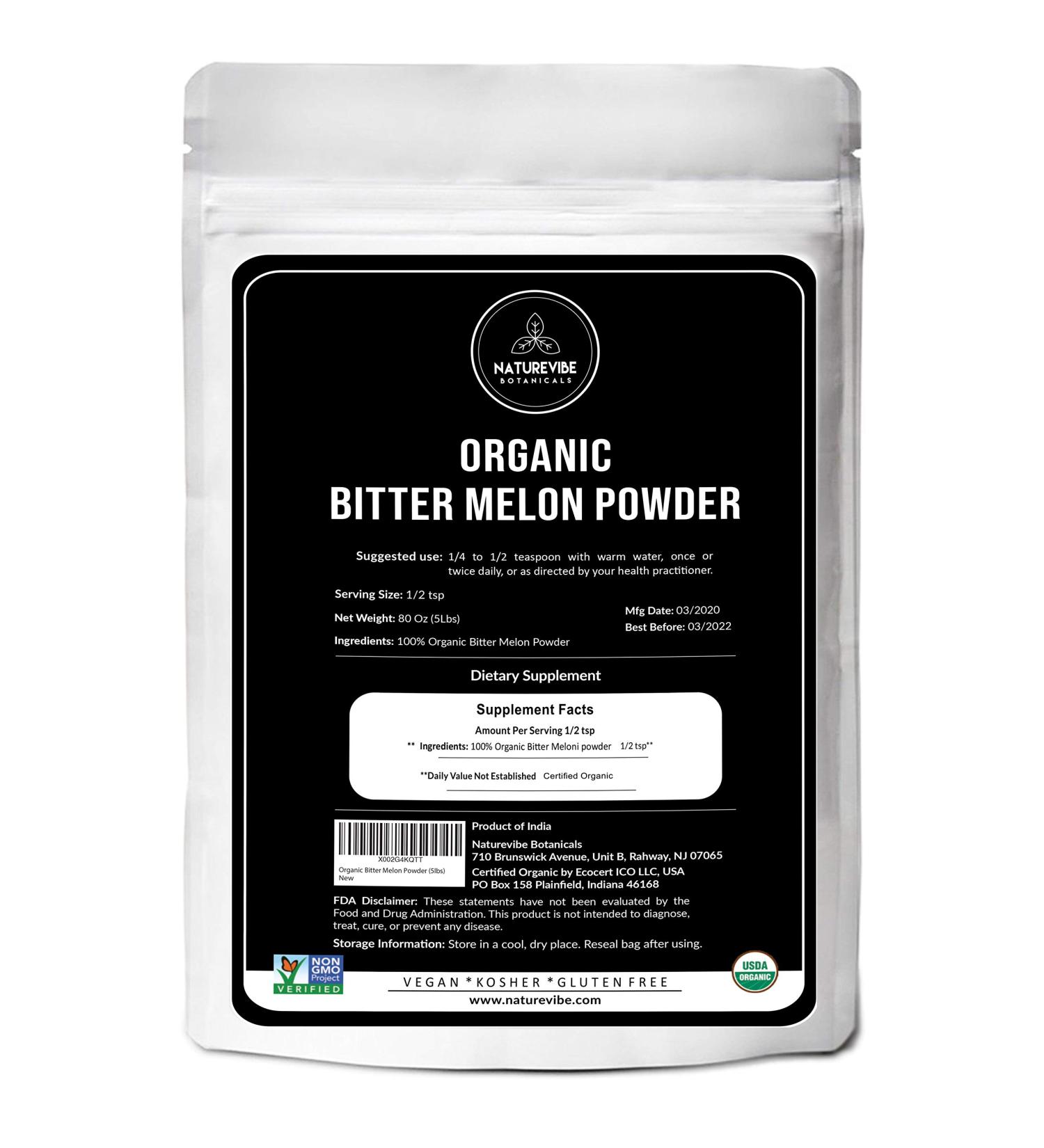 Naturevibe Botanicals Organic Bitter Melon Powder 5lbs (80oz) - Momordica Charantia | Pure & Natural - Buy Online on GoSupps.com