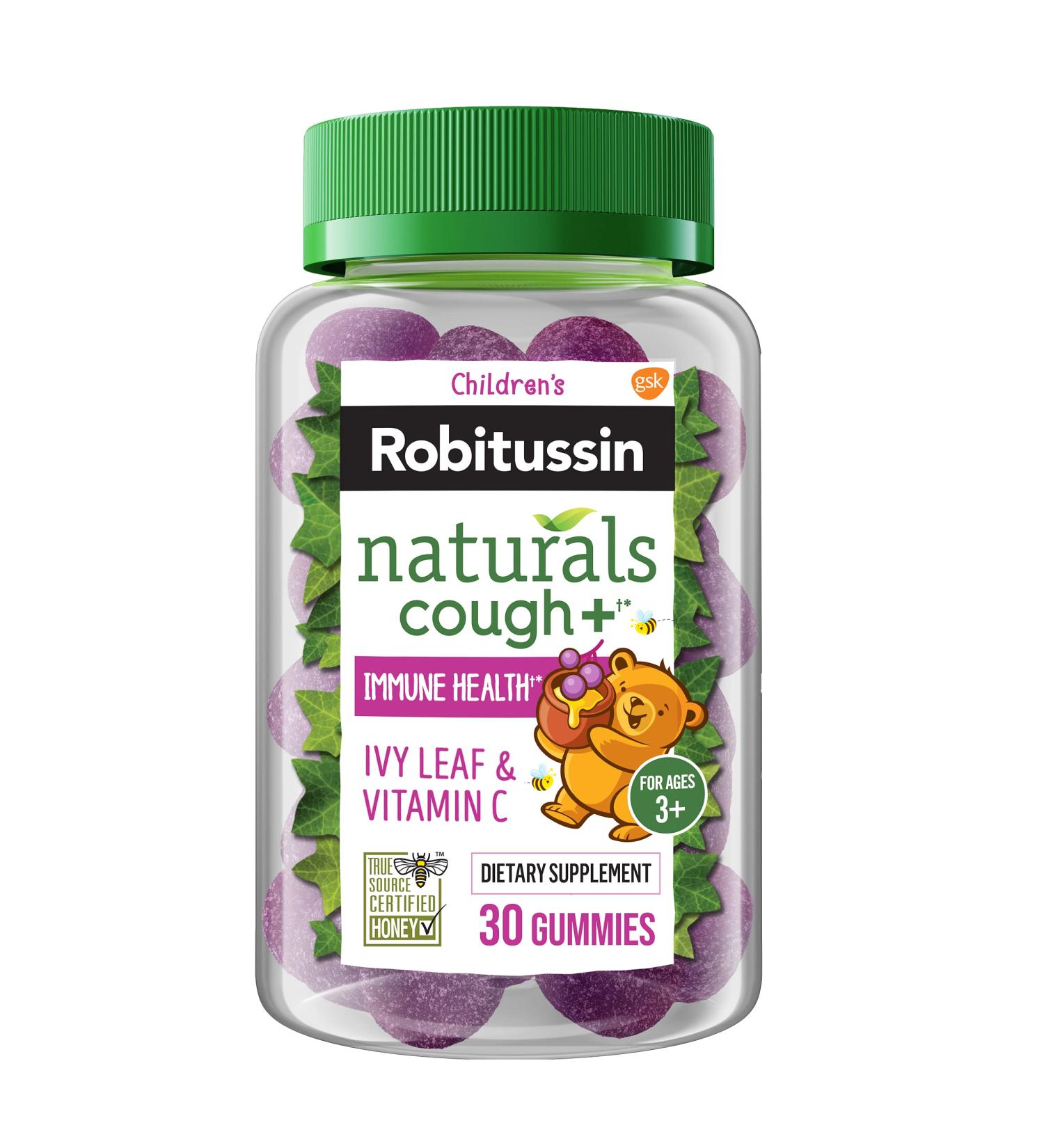 Children's Robitussin Naturals Cough Relief Gummies | Immune Support with Ivy Leaf & Vitamin C | 30ct Dietary Supplement | Ages 3 - Buy Online on GoSupps.com